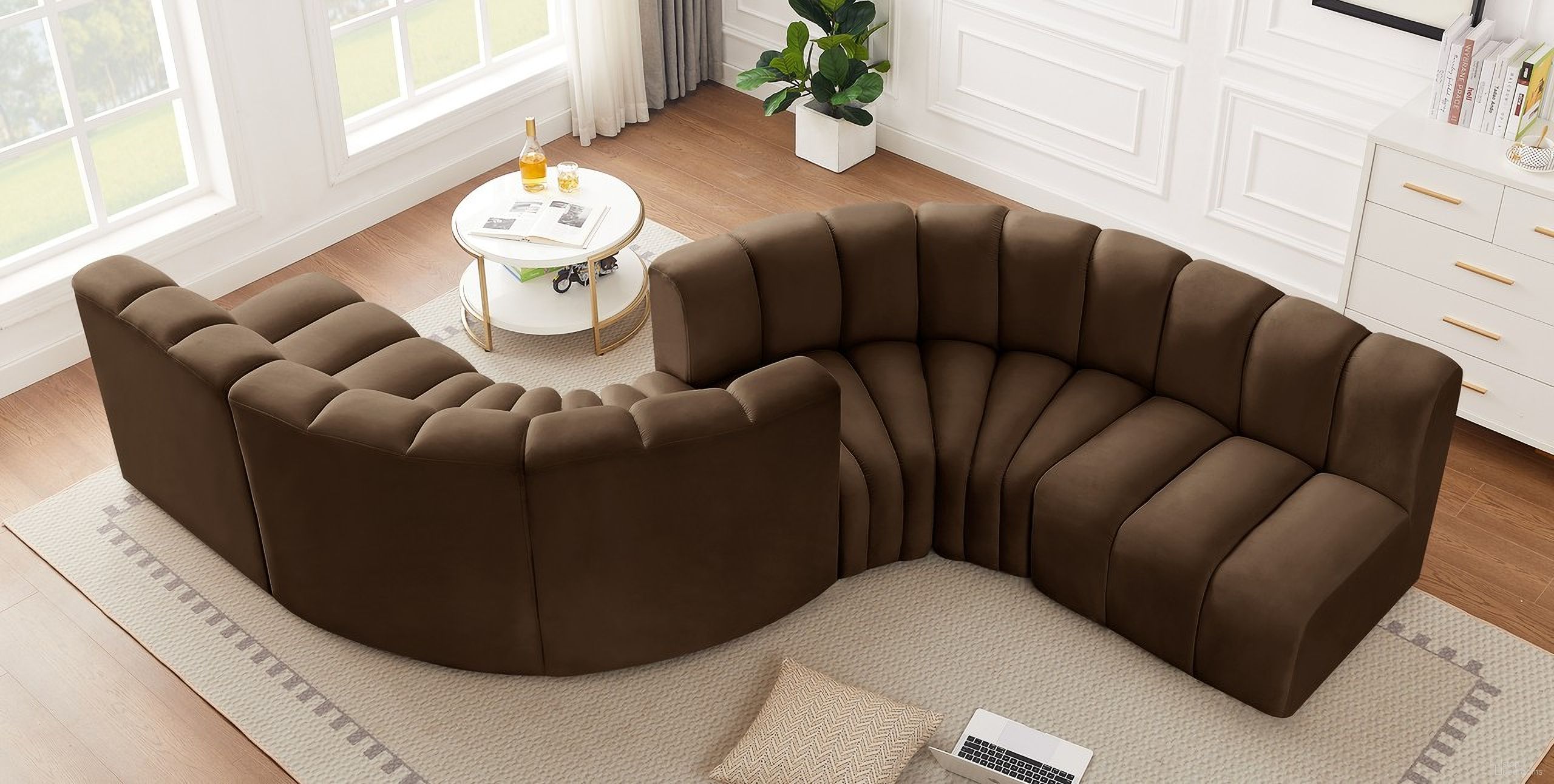 Arc 6 Piece Modular Sofa In Brown Velvet