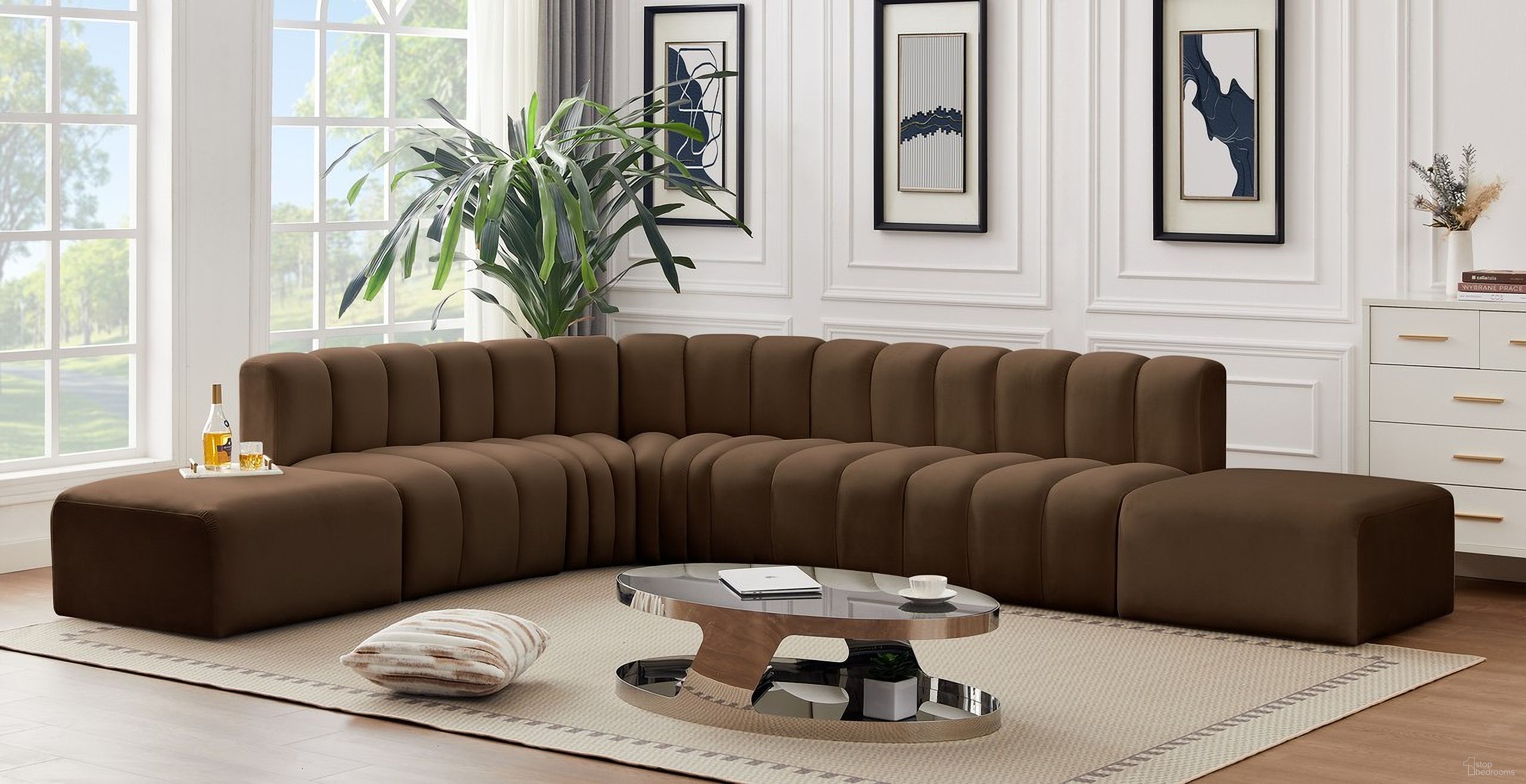 Arc 7 Piece Modular Sofa In Brown Velvet