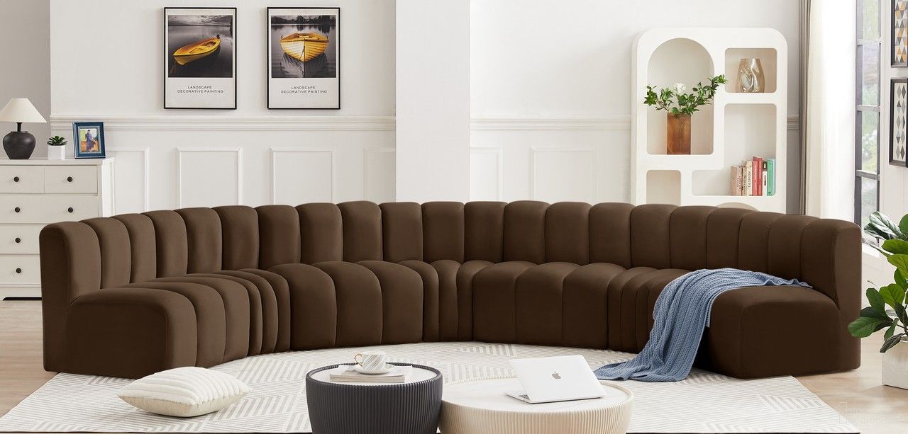 Arc 7 Piece Modular Sofa In Brown Velvet