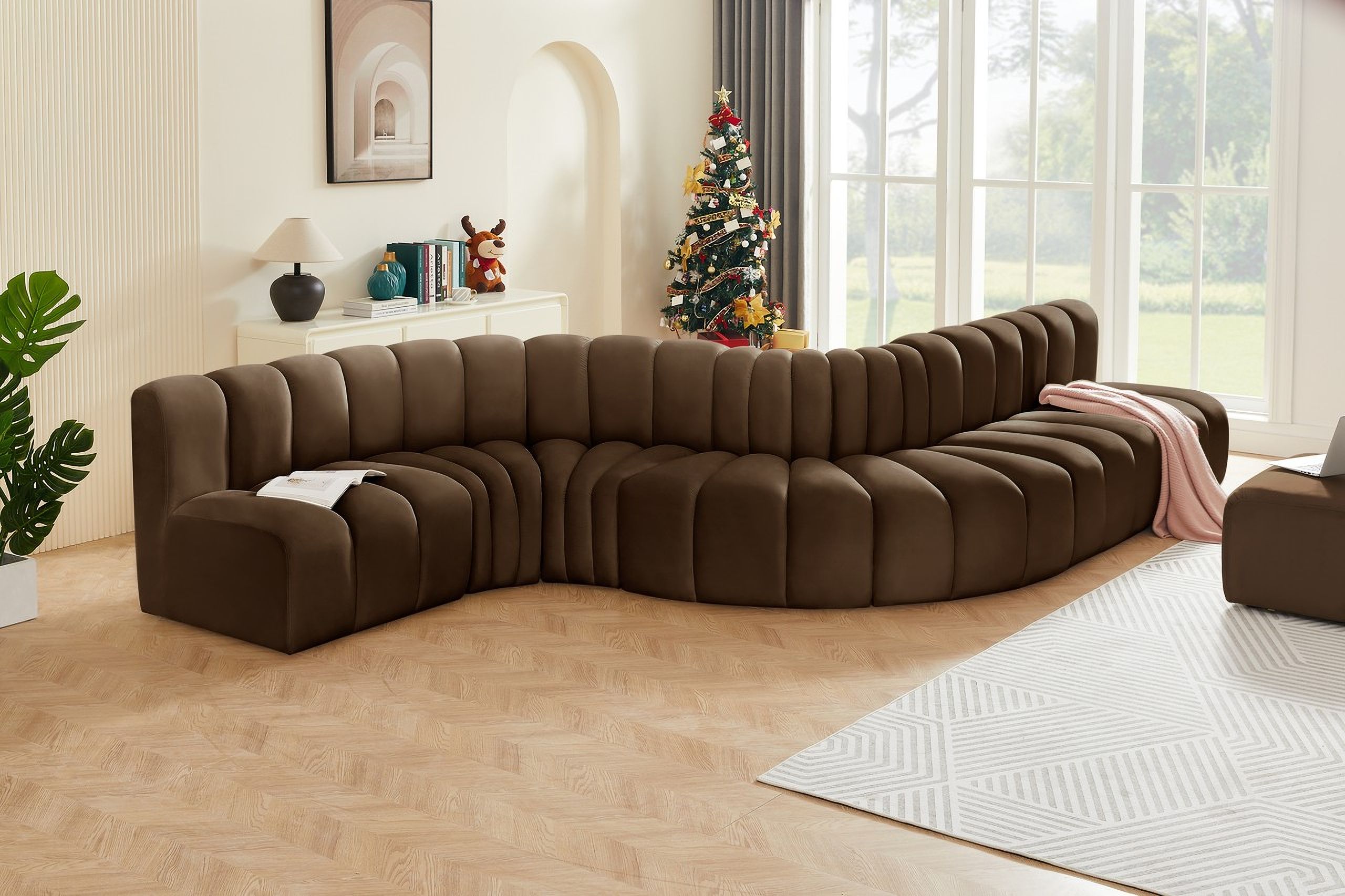 Arc 7 Piece Modular Sofa In Brown Velvet