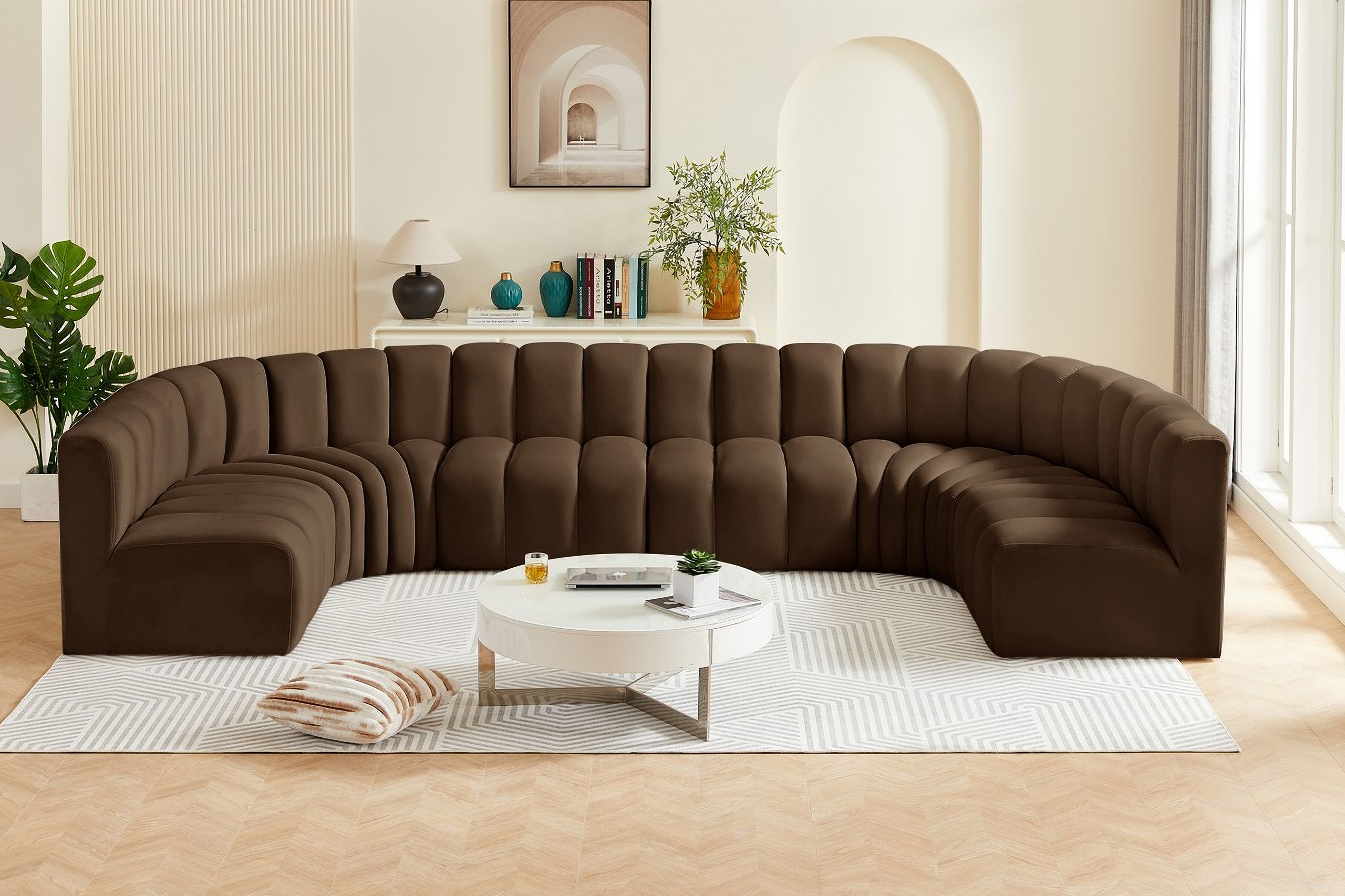 Arc 8 Piece Modular Sofa In Brown Velvet