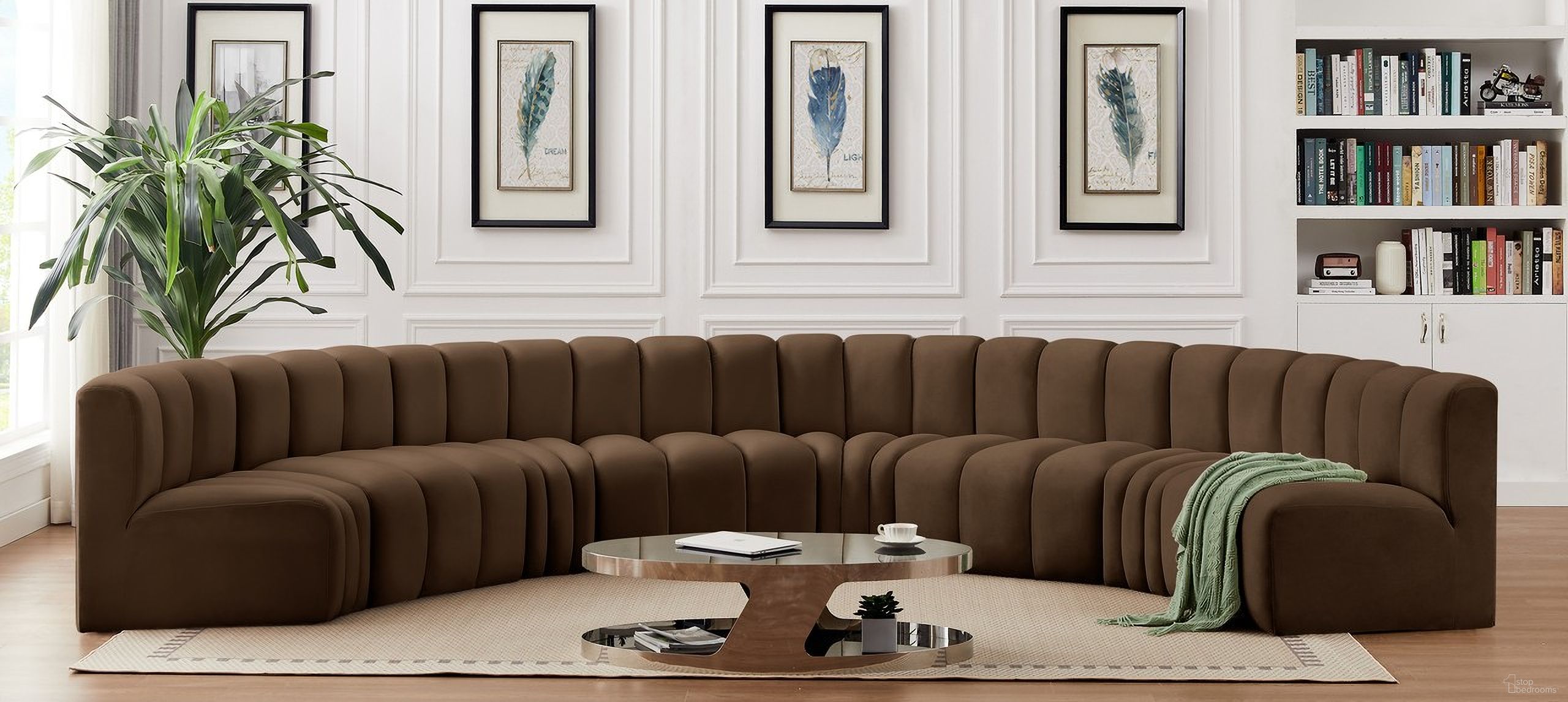 Arc 8 Piece Modular Sofa In Brown Velvet