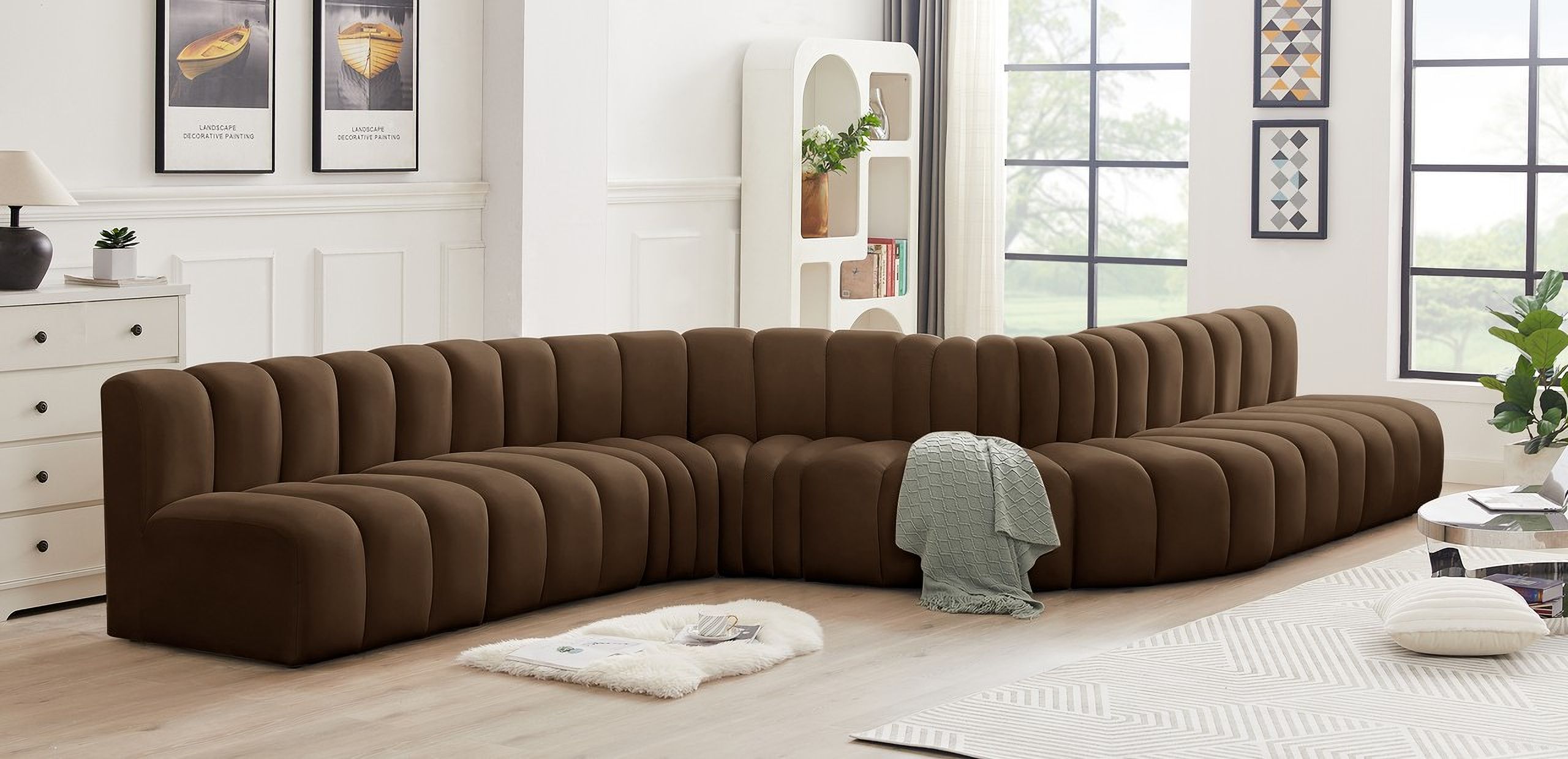Arc 8 Piece Modular Sofa In Brown Velvet