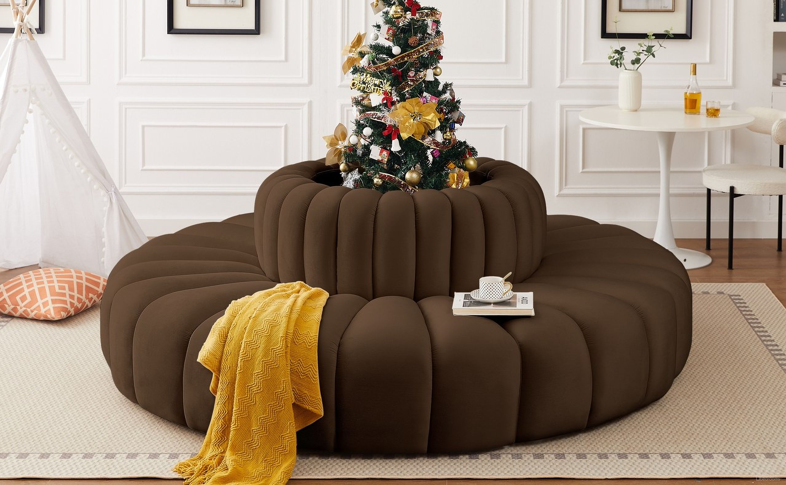 Arc 8 Piece Modular Sofa In Brown Velvet