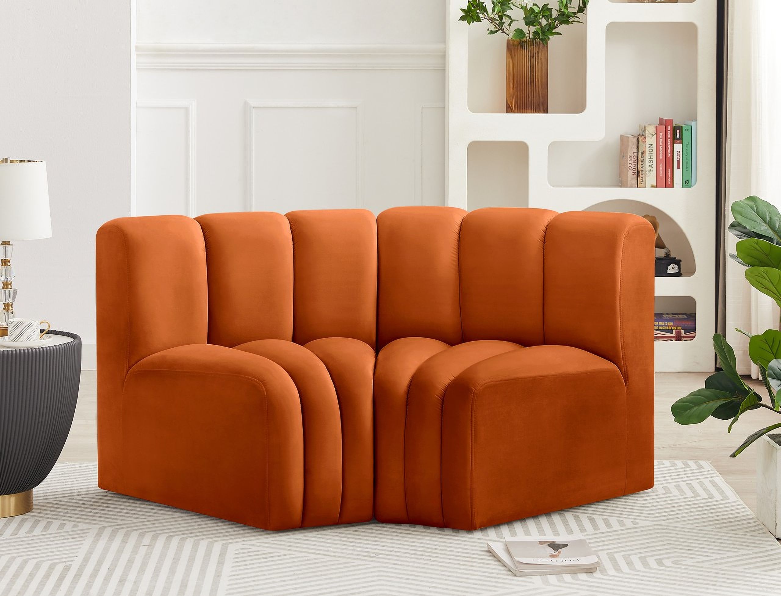 Arc 2 Piece Modular Sofa In Cognac Velvet