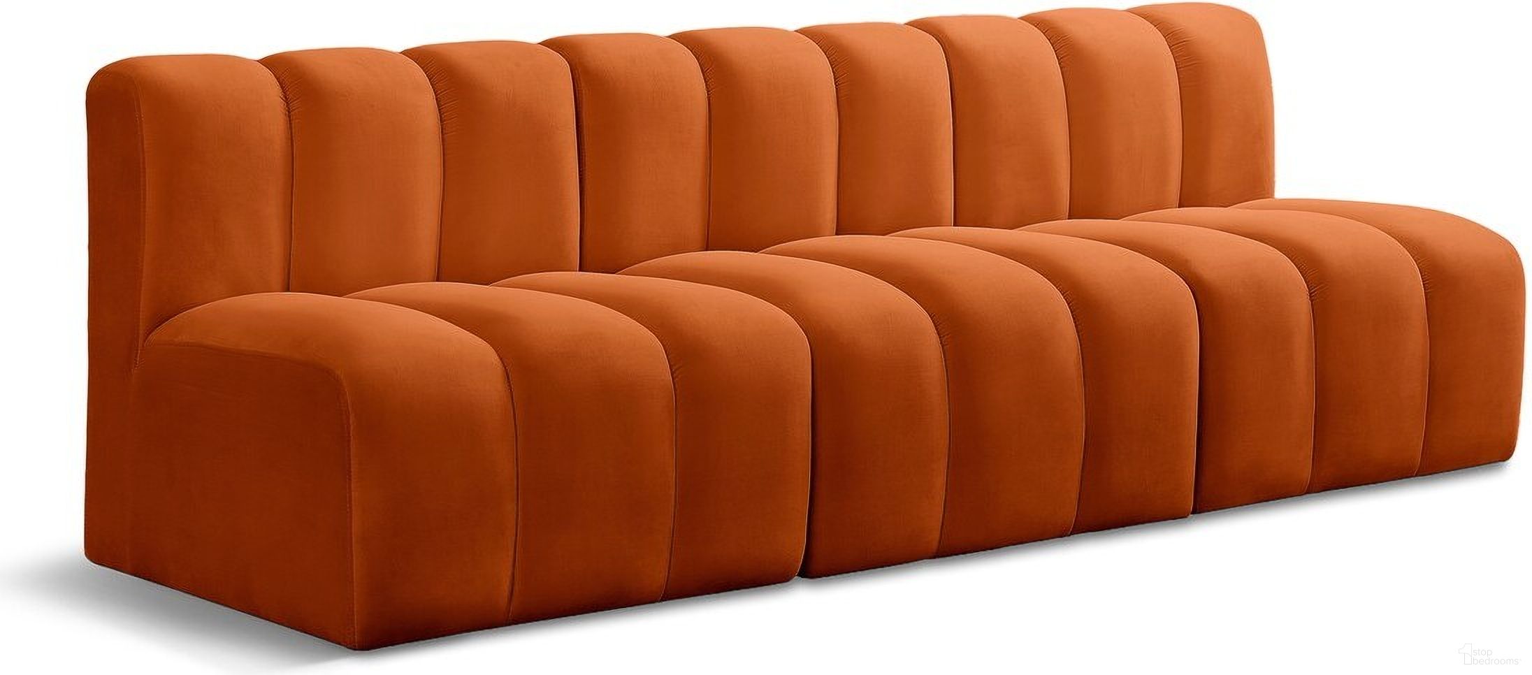 The appearance of Arc 3 Seater Modular Sofa In Cognac Velvet designed by Meridian in the modern / contemporary interior design. This cognac velvet piece of furniture was selected by 1StopBedrooms from Arc Collection to add a touch of cosiness and style into your home. Sku: 103Cognac-ST;103Cognac-ST;103Cognac-ST. Material: Plywood.