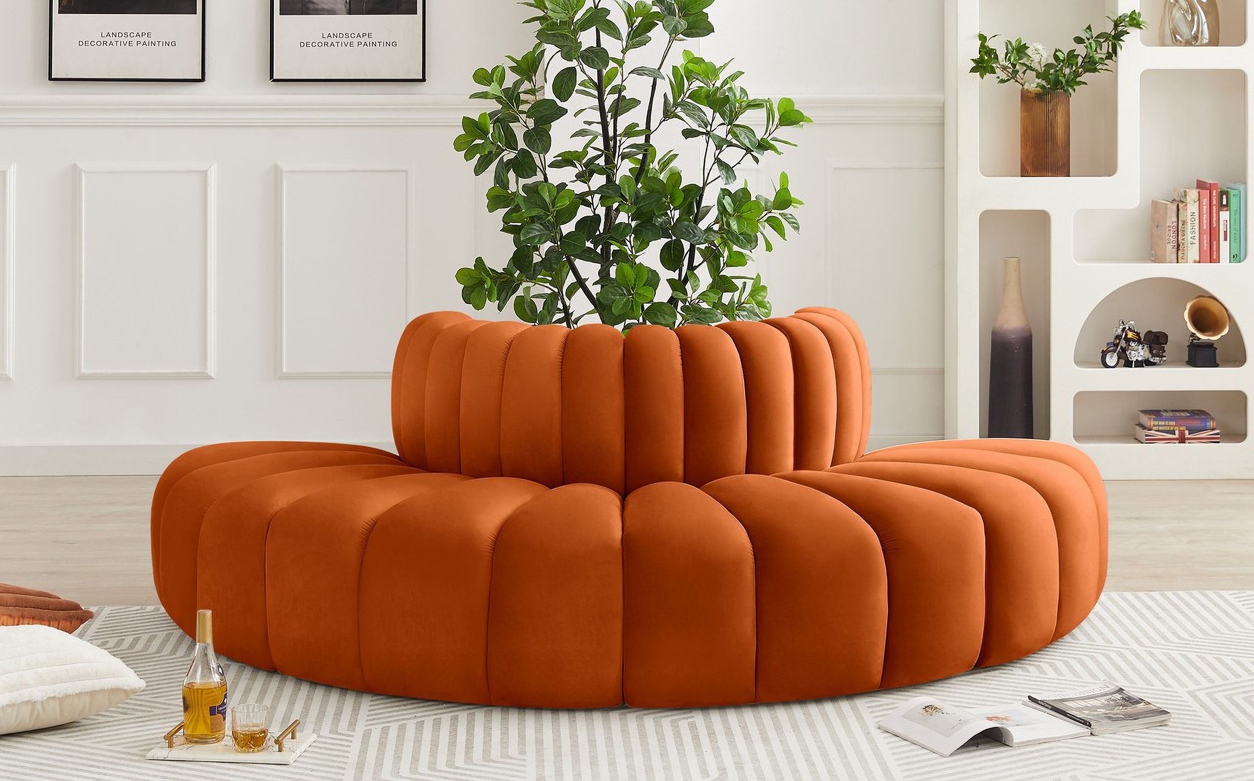 Arc 4 Piece Modular Sofa In Cognac Velvet