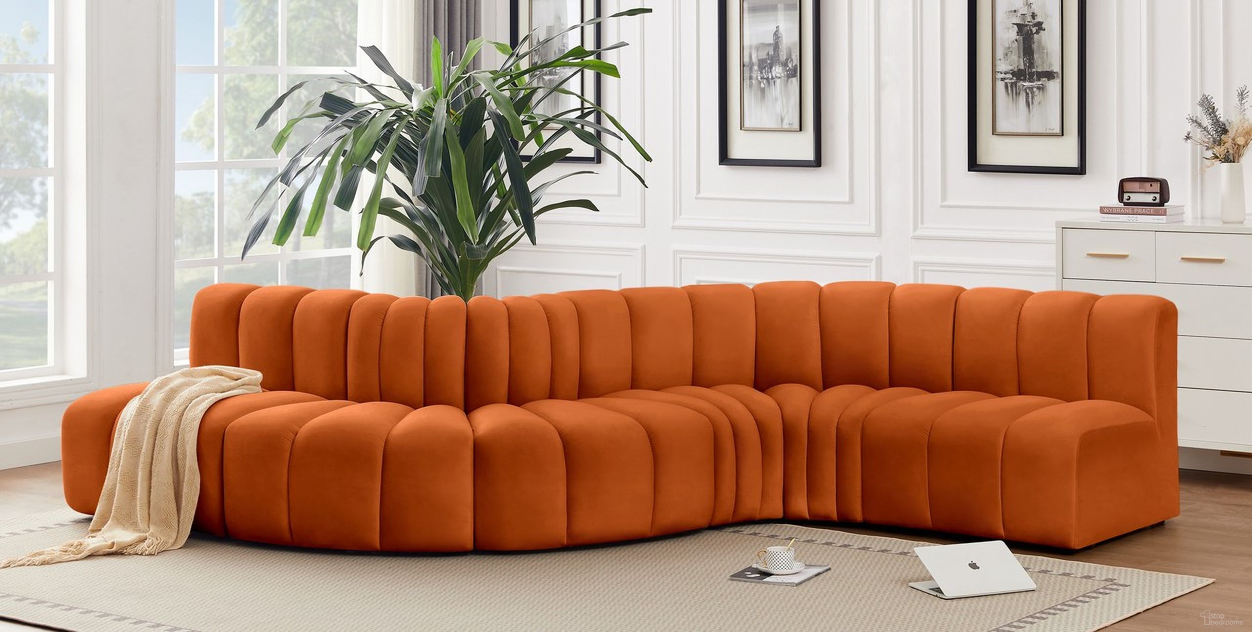 Arc 6 Piece Modular Sofa In Cognac Velvet