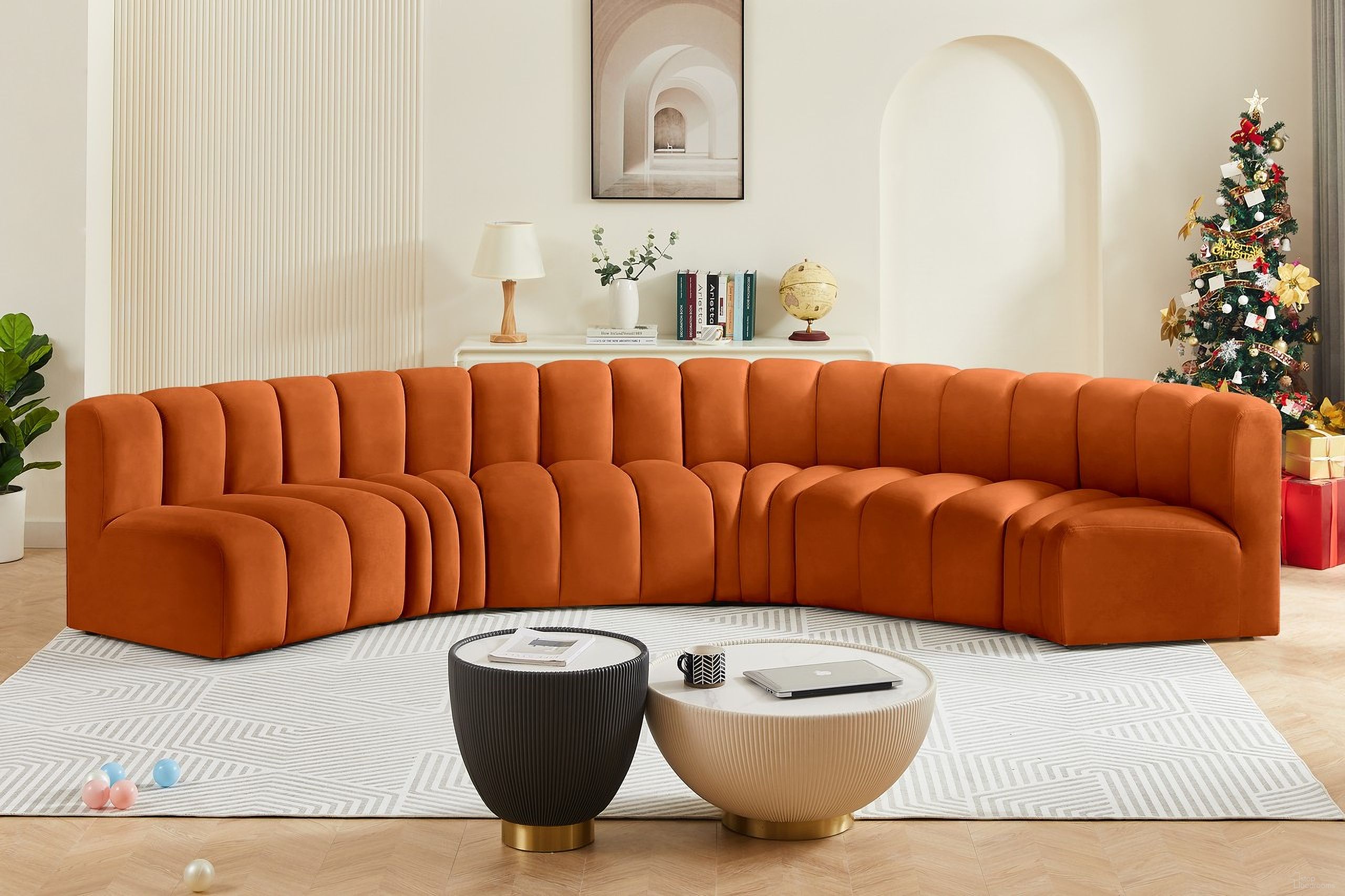 Arc 6 Piece Modular Sofa In Cognac Velvet