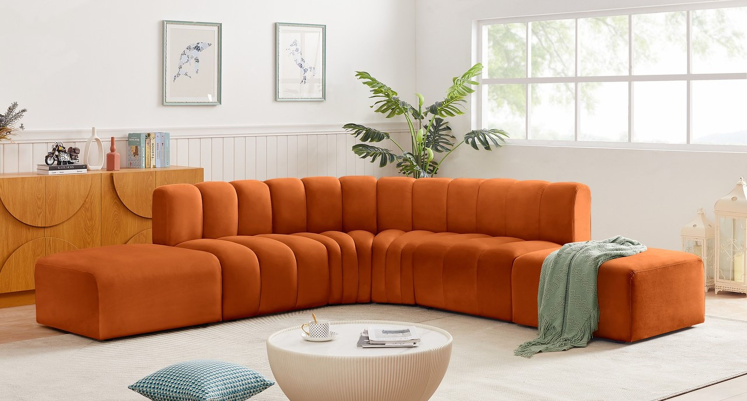 Arc 6 Piece Modular Sofa In Cognac Velvet