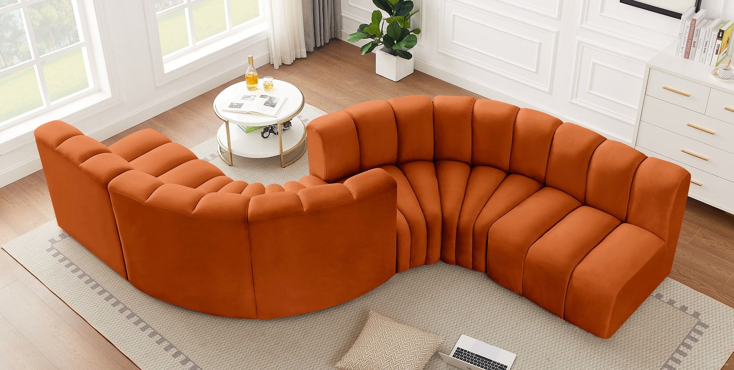 Arc 6 Piece Modular Sofa In Cognac Velvet
