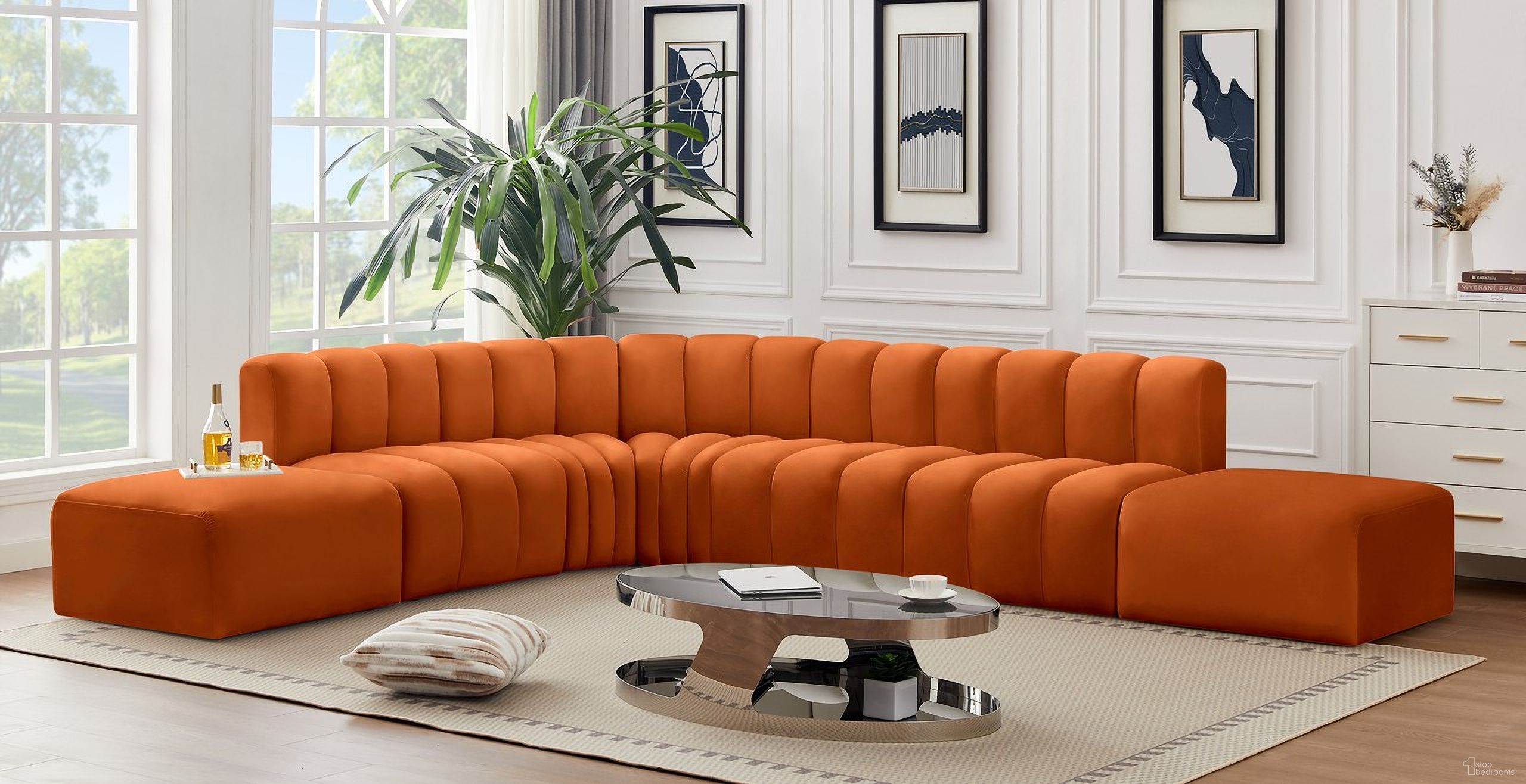 Arc 7 Piece Modular Sofa In Cognac Velvet