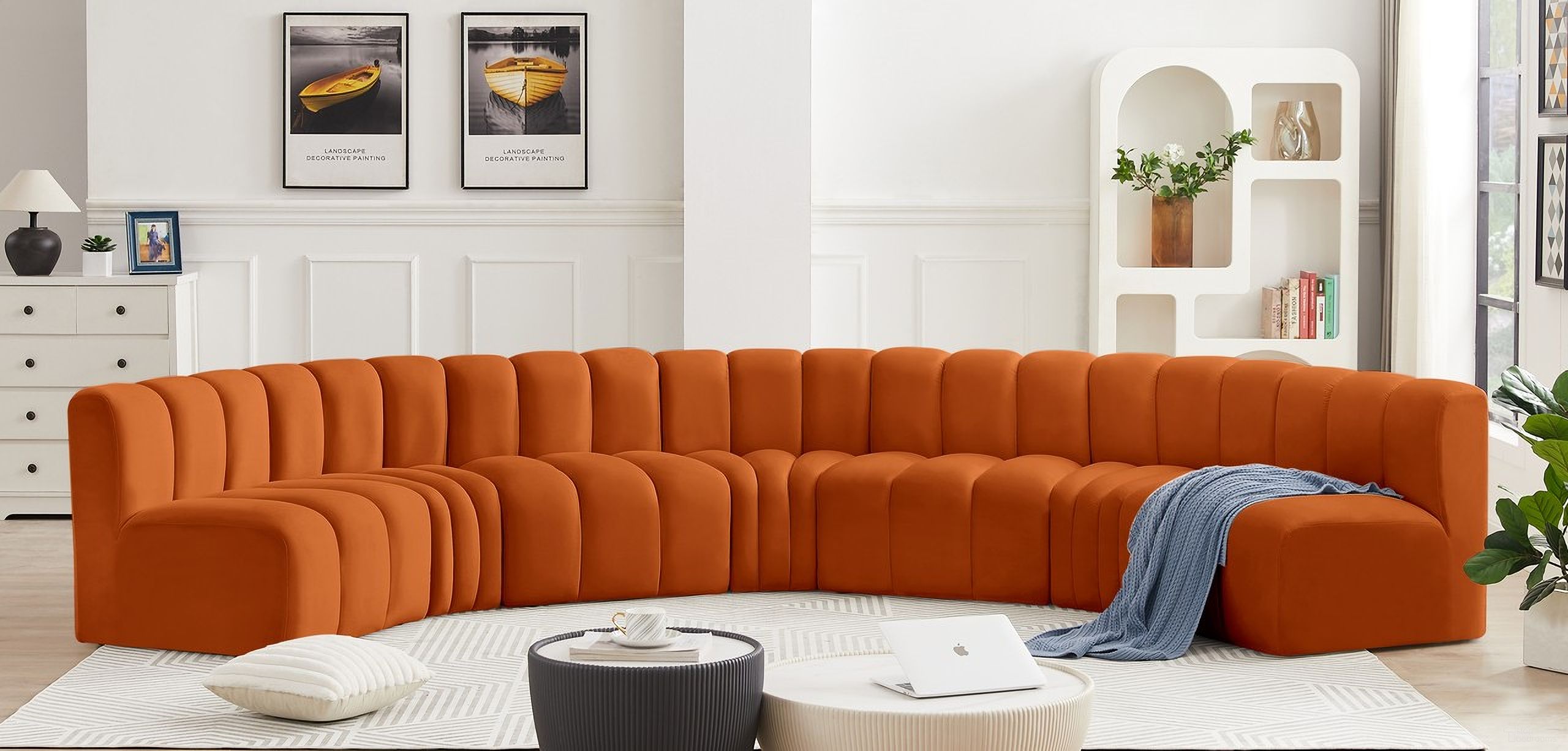Arc 7 Piece Modular Sofa In Cognac Velvet