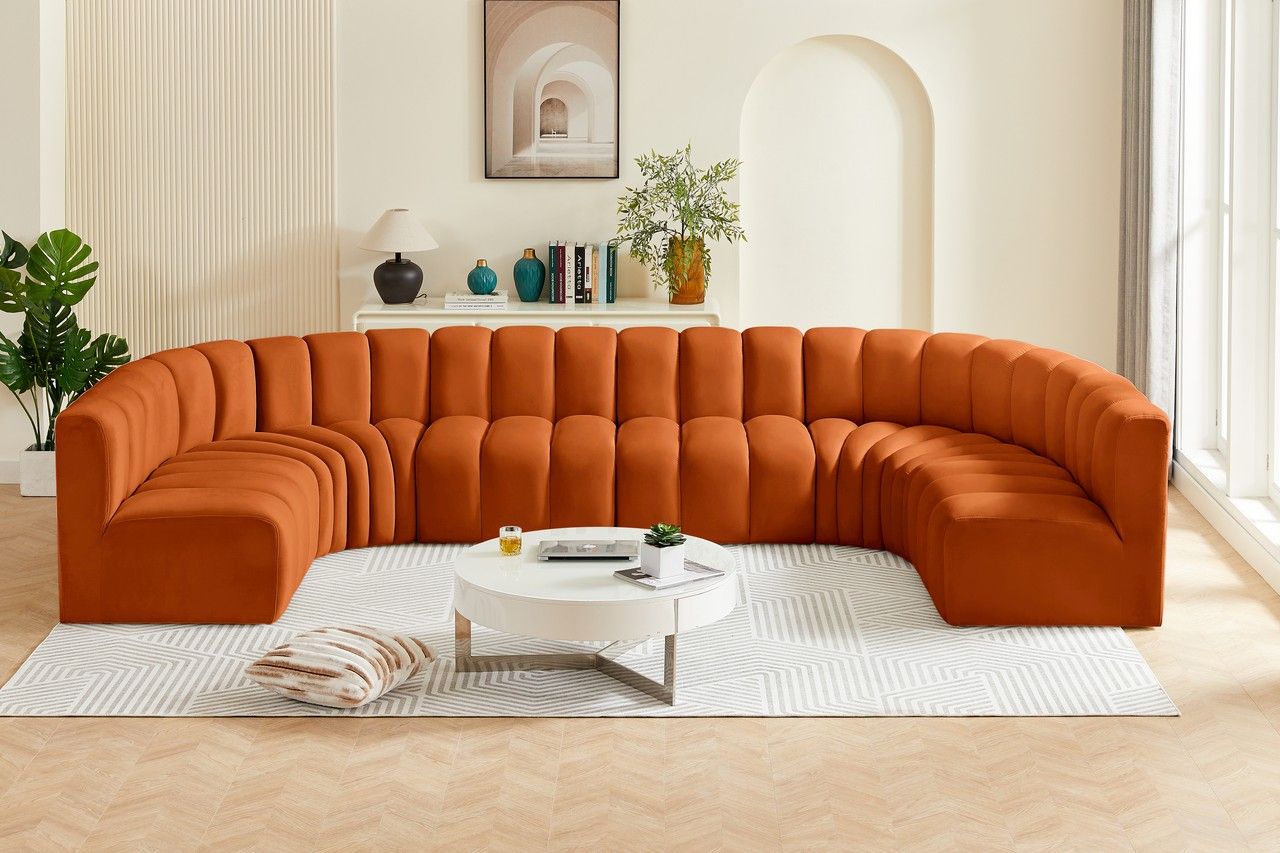 Arc 8 Piece Modular Sofa In Cognac Velvet