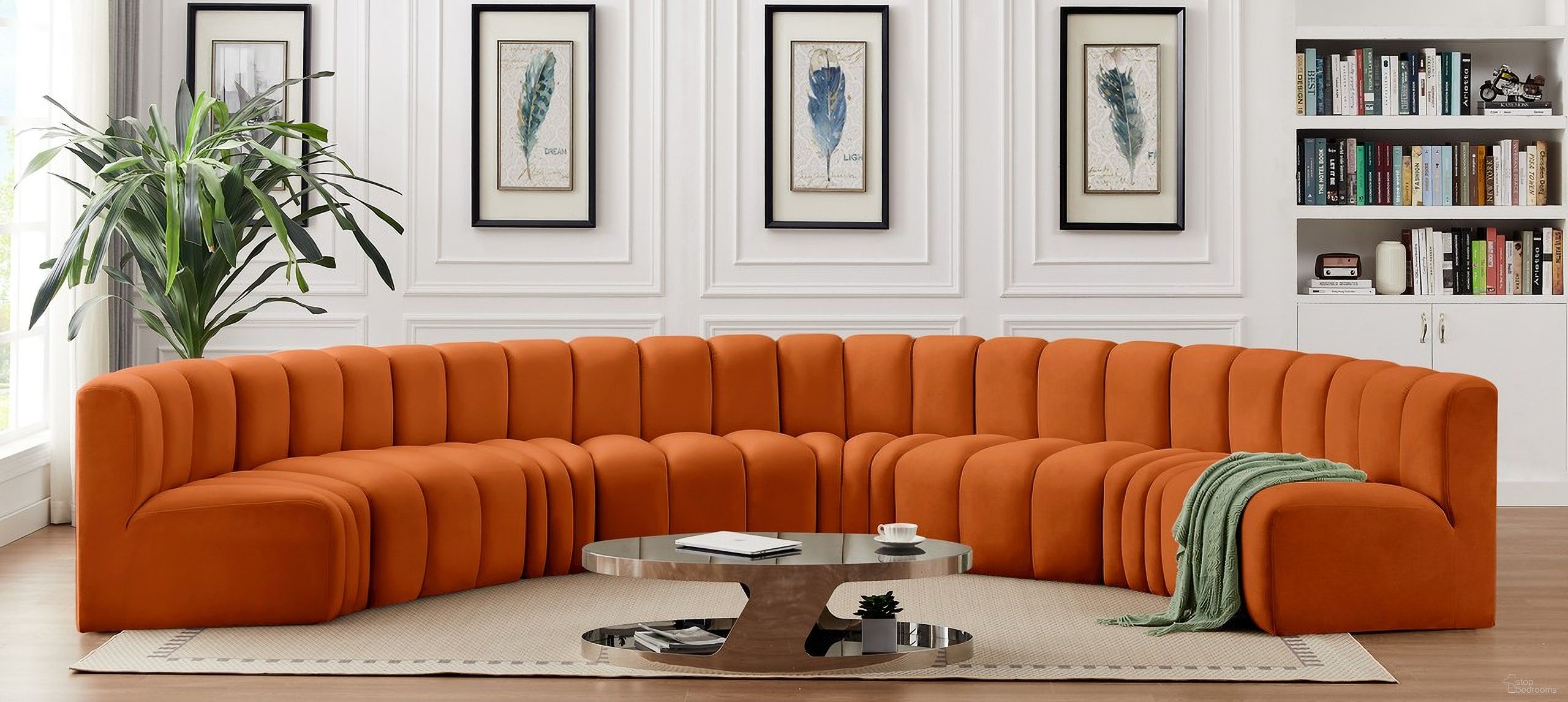 Arc 8 Piece Modular Sofa In Cognac Velvet