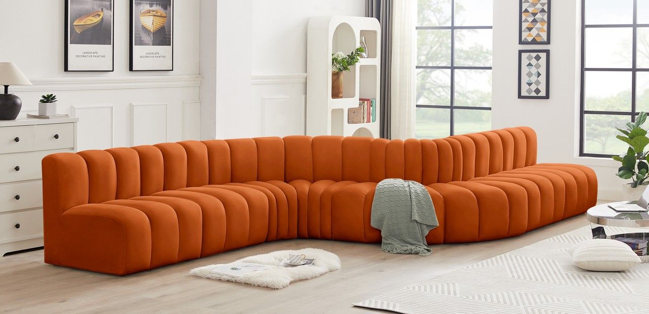 Arc 8 Piece Modular Sofa In Cognac Velvet