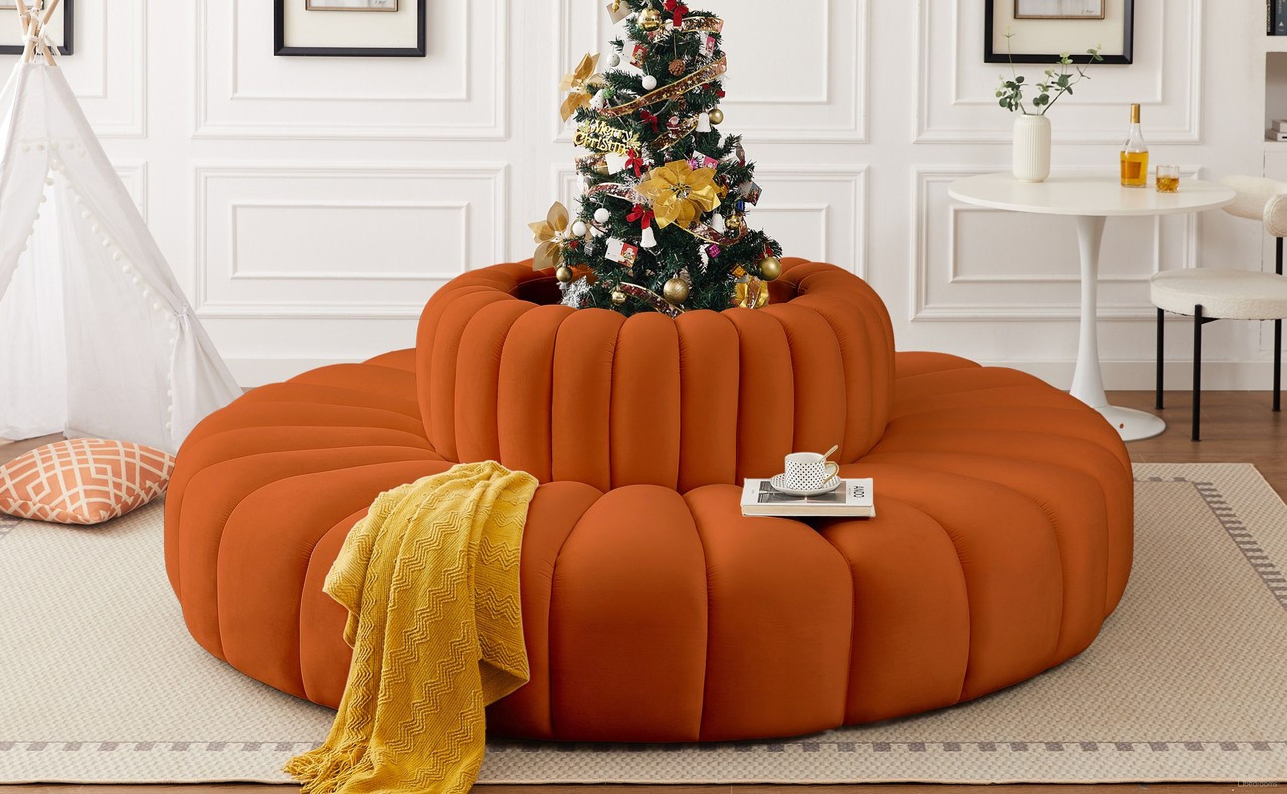 Arc 8 Piece Modular Sofa In Cognac Velvet