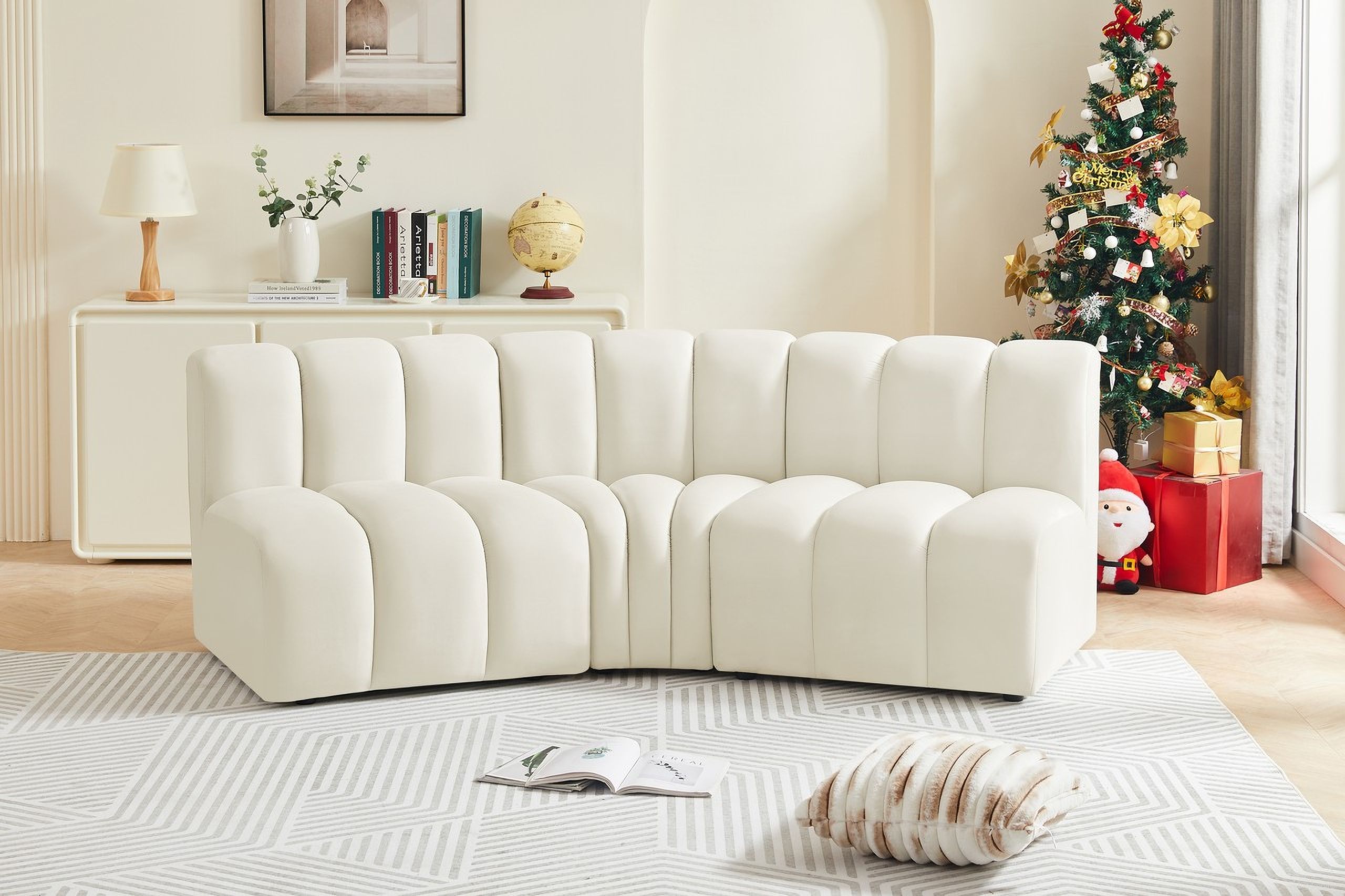 Arc 3 Piece Modular Sofa In Cream Velvet