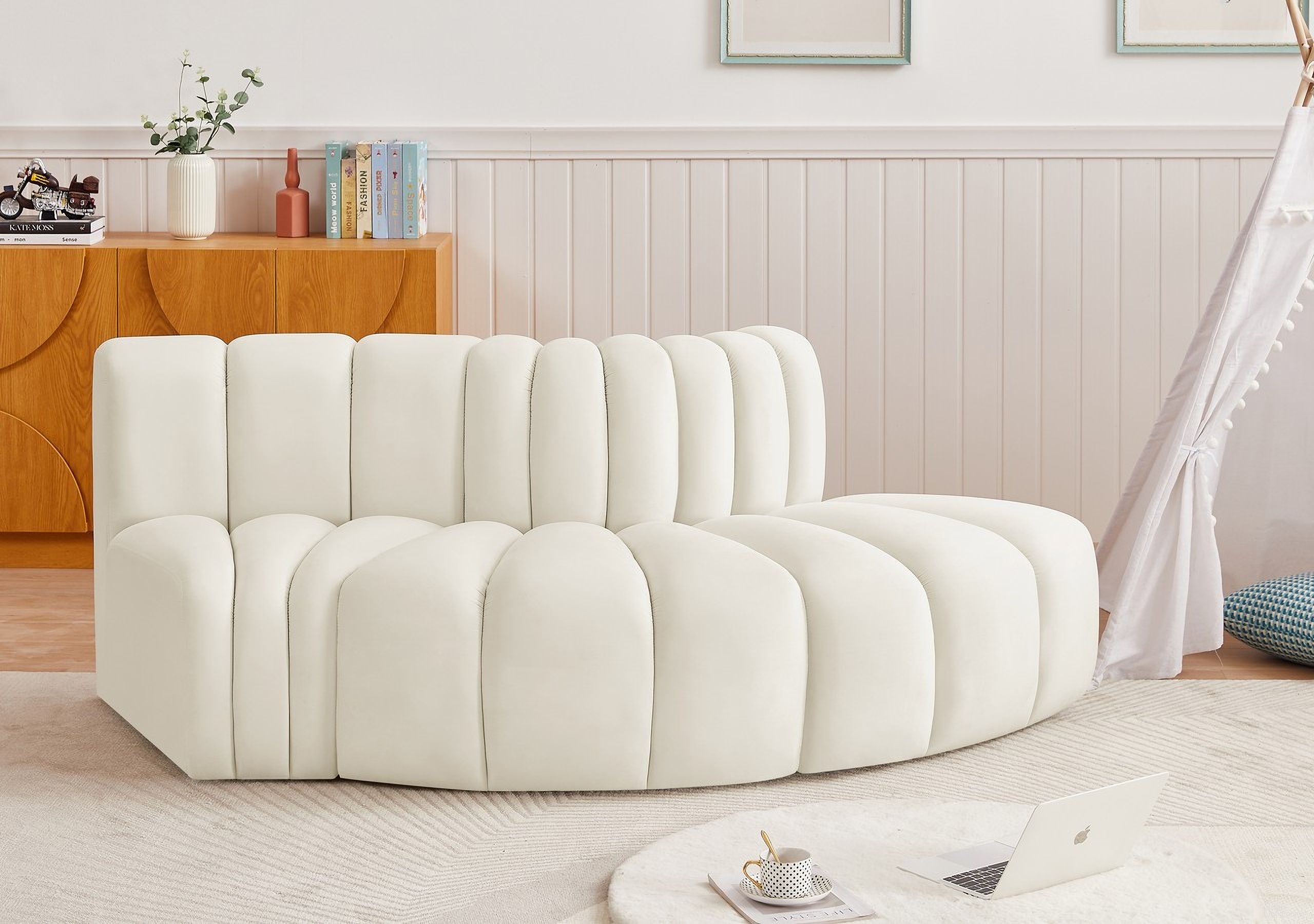 Arc 3 Piece Modular Sofa In Cream Velvet