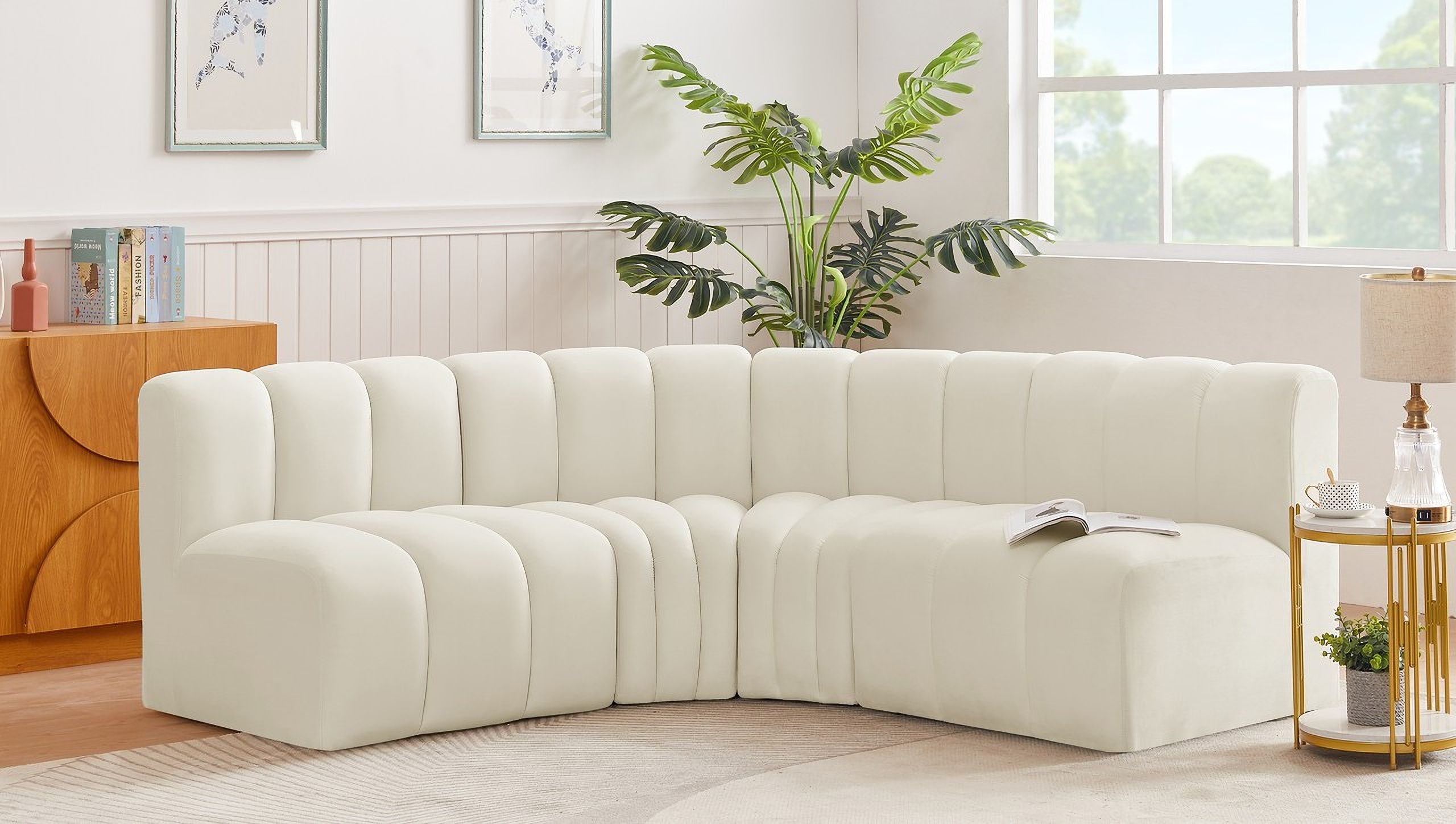 Arc 4 Piece Modular Sofa In Cream Velvet