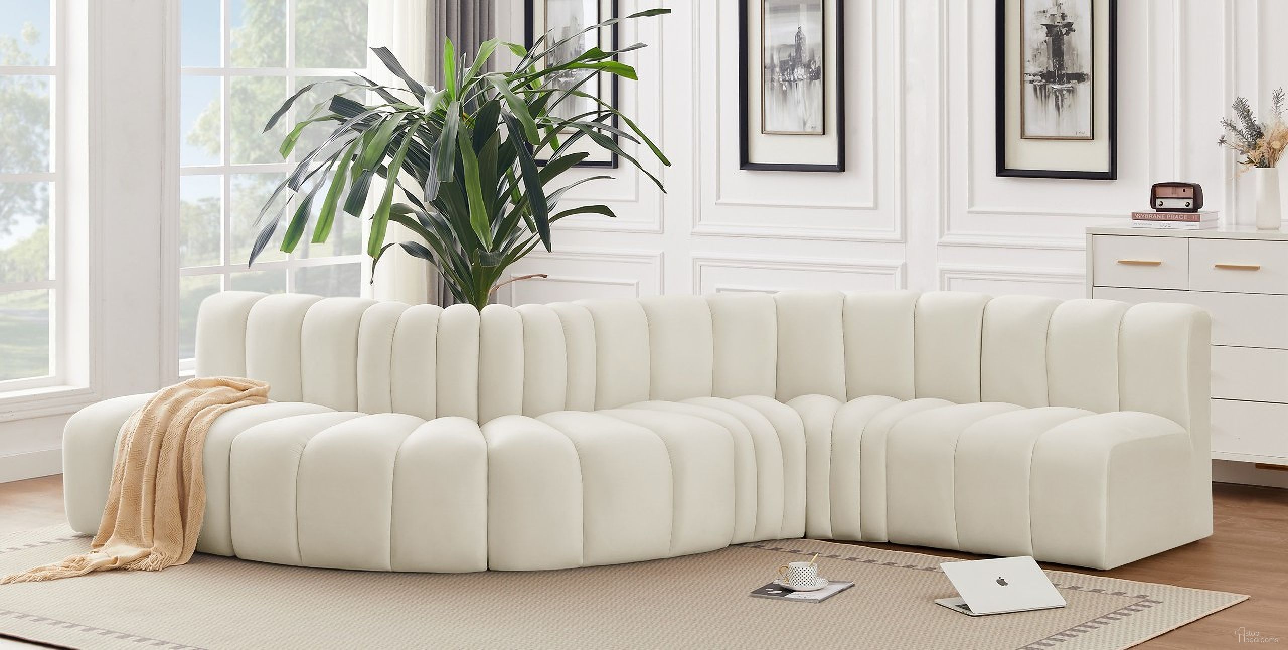 Arc 6 Piece Modular Sofa In Cream Velvet
