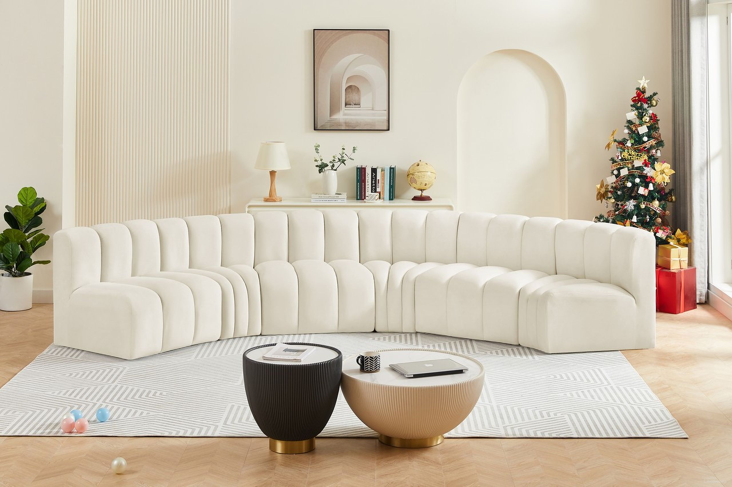 Arc 6 Piece Modular Sofa In Cream Velvet