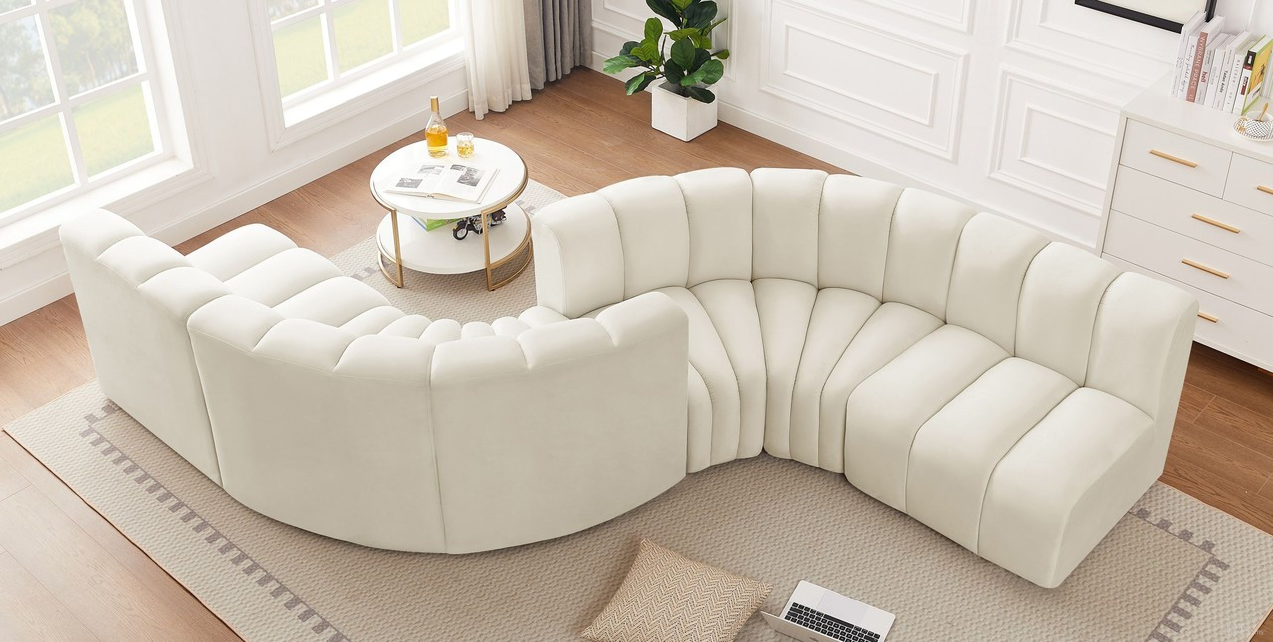 Arc 6 Piece Modular Sofa In Cream Velvet