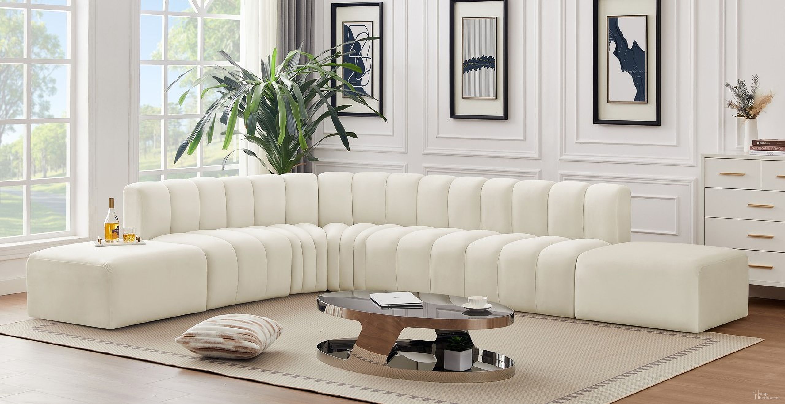 Arc 7 Piece Modular Sofa In Cream Velvet