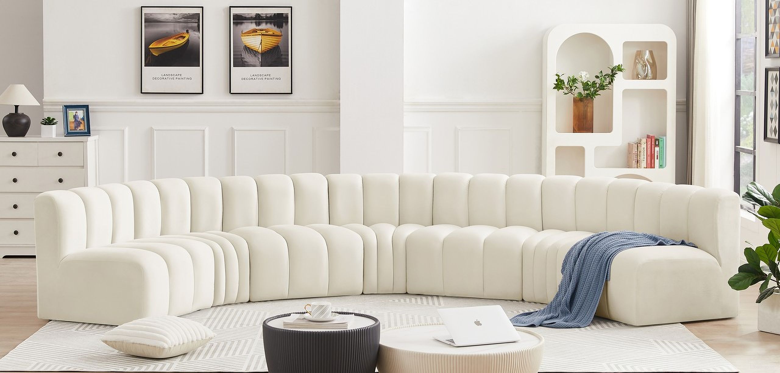 Arc 7 Piece Modular Sofa In Cream Velvet