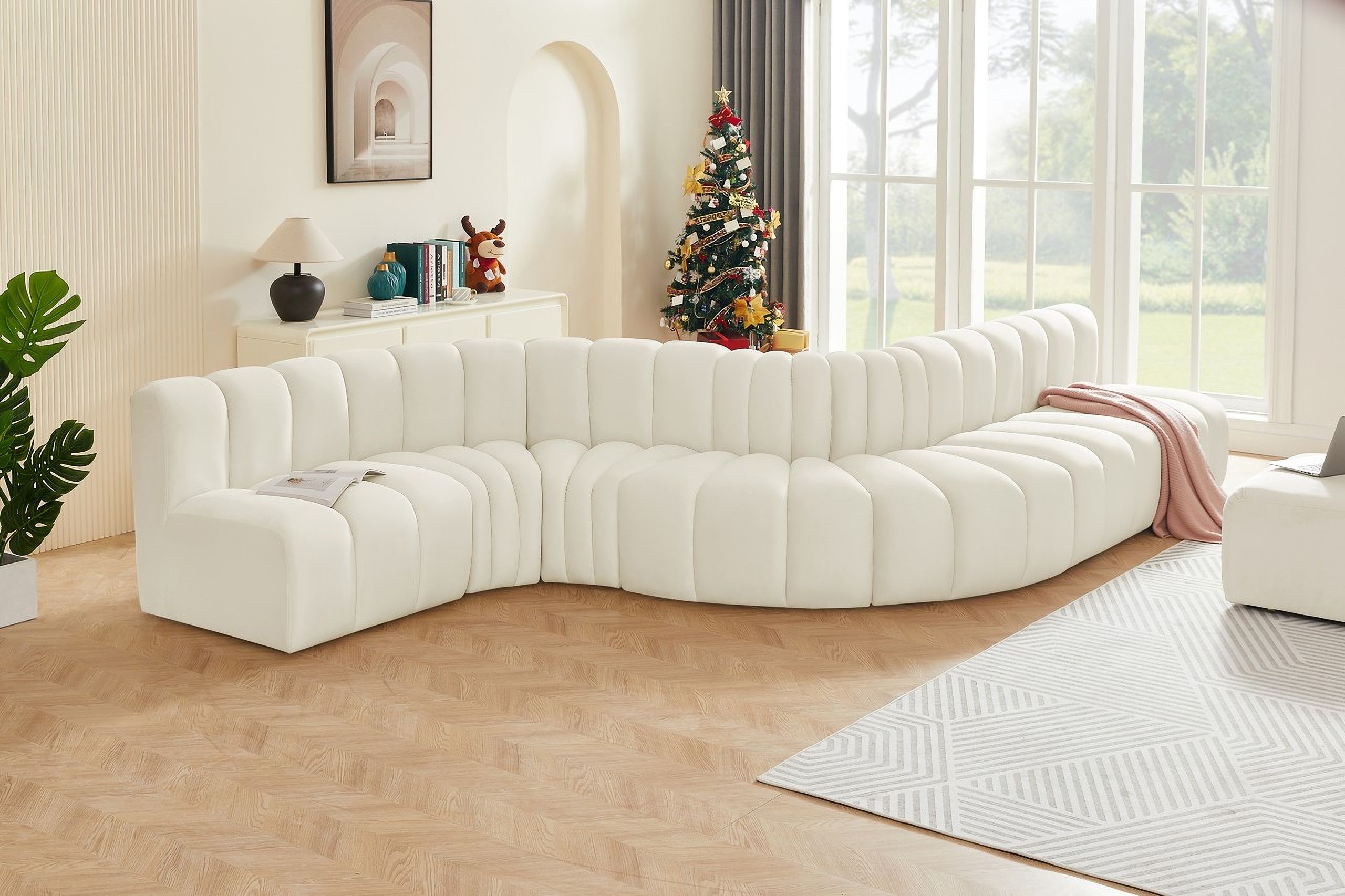 Arc 7 Piece Modular Sofa In Cream Velvet