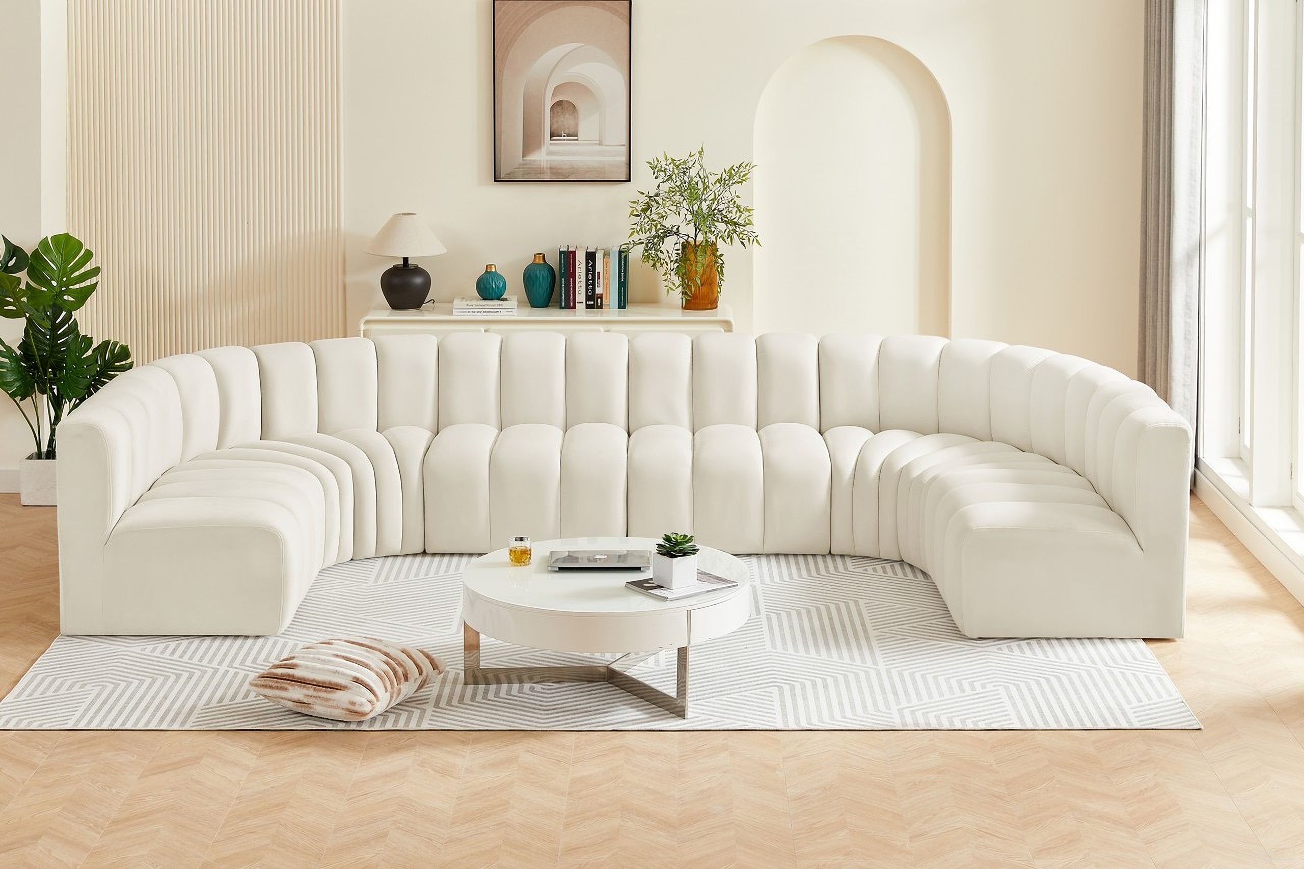 Arc 8 Piece Modular Sofa In Cream Velvet