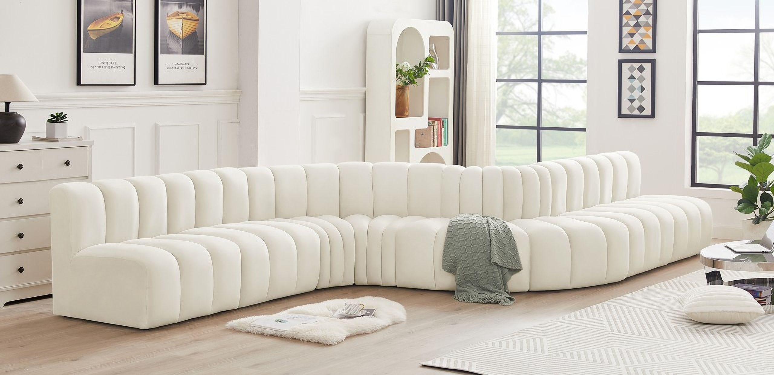 Arc 8 Piece Modular Sofa In Cream Velvet