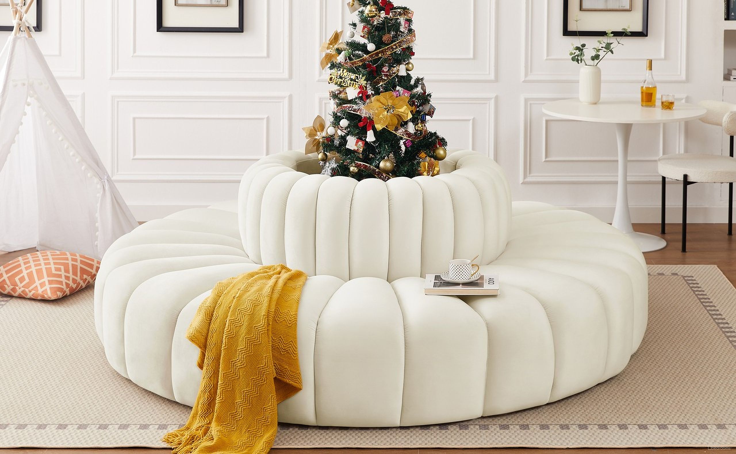 Arc 8 Piece Modular Sofa In Cream Velvet