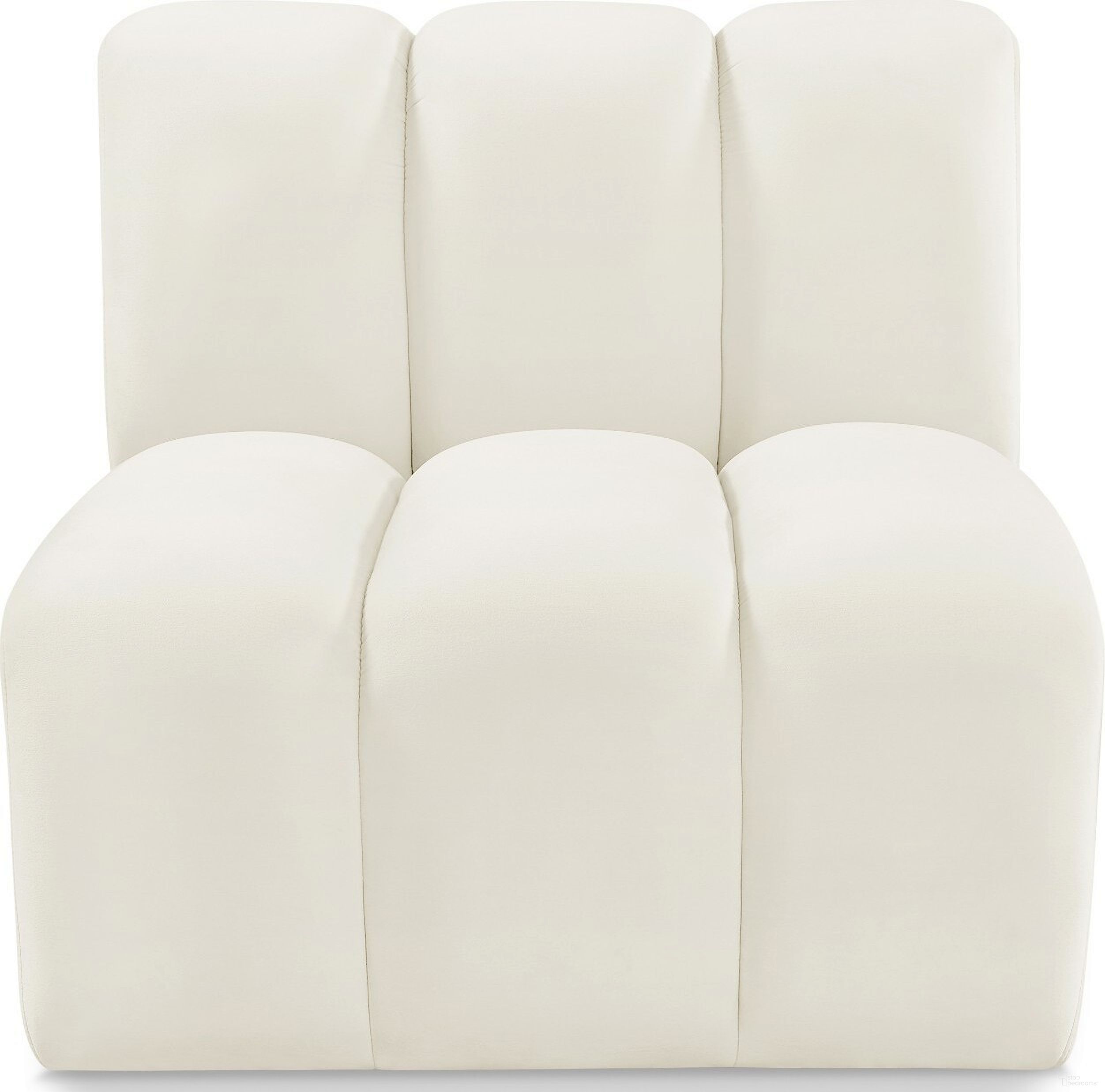 The appearance of Arc Straight Chair In Cream Velvet designed by Meridian in the modern / contemporary interior design. This cream velvet piece of furniture was selected by 1StopBedrooms from Arc Collection to add a touch of cosiness and style into your home. Sku: 103Cream-ST. Material: Velvet.