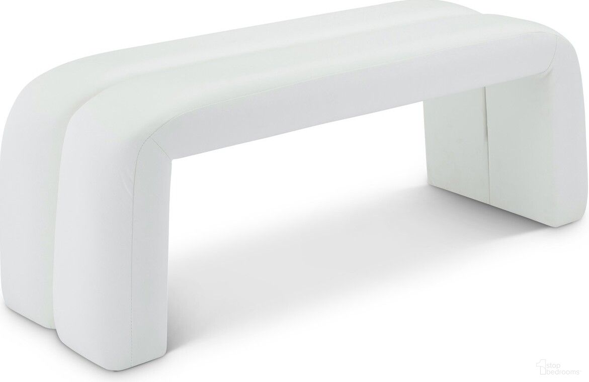 The appearance of Arc Vegan Leather Bench In White designed by Meridian in the modern / contemporary interior design. This white piece of furniture  was selected by 1StopBedrooms from Arc Collection to add a touch of cosiness and style into your home. Sku: 116White. Material: Wood.
