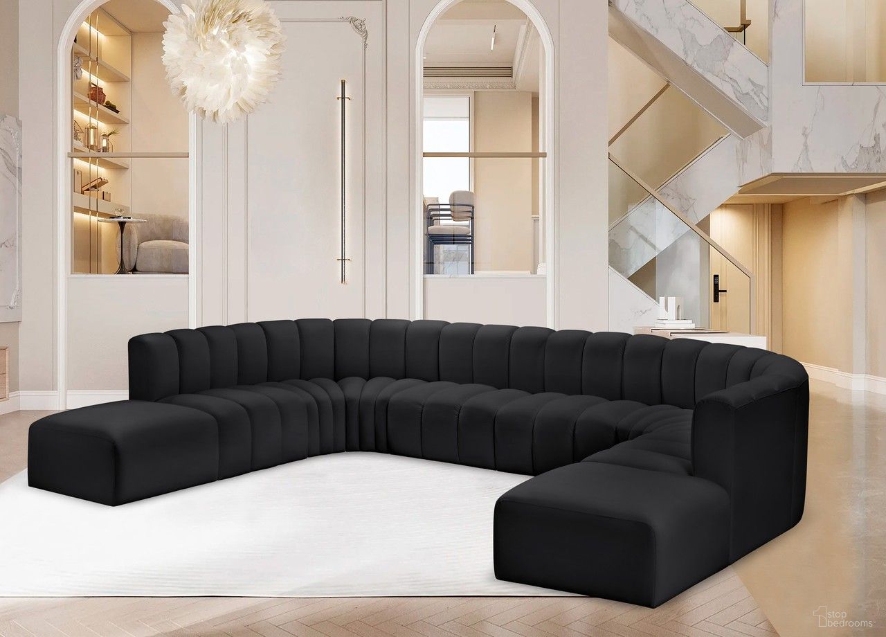 Arc Vegan Leather 10 Piece Modular Sofa In Black