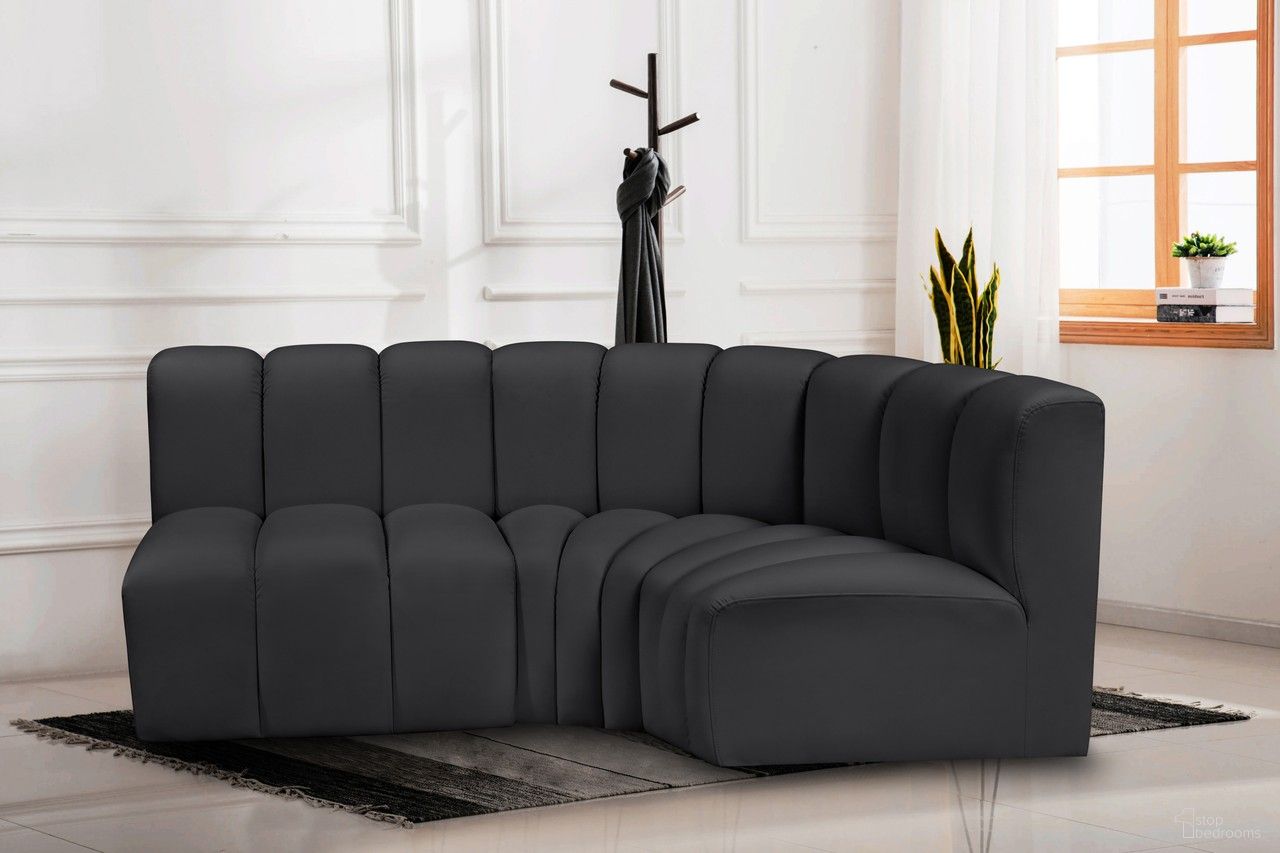 Arc Vegan Leather 3 Piece Modular Sofa In Black