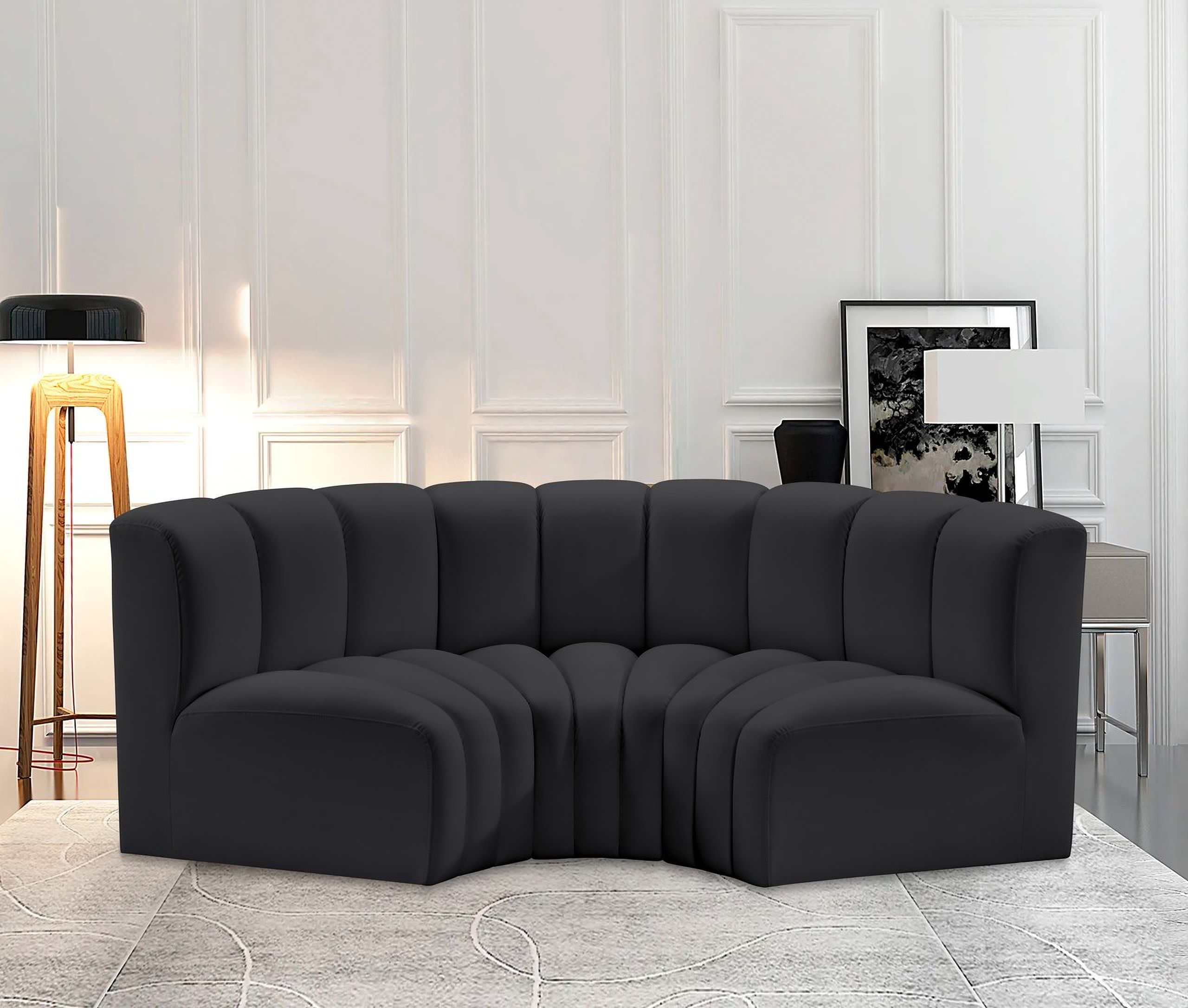Arc Vegan Leather 3 Piece Modular Sofa In Black