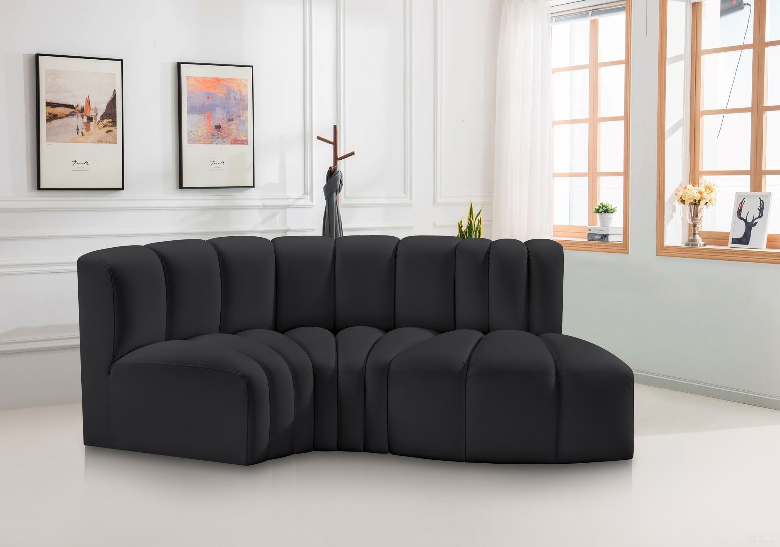 Arc Vegan Leather 3 Piece Modular Sofa In Black