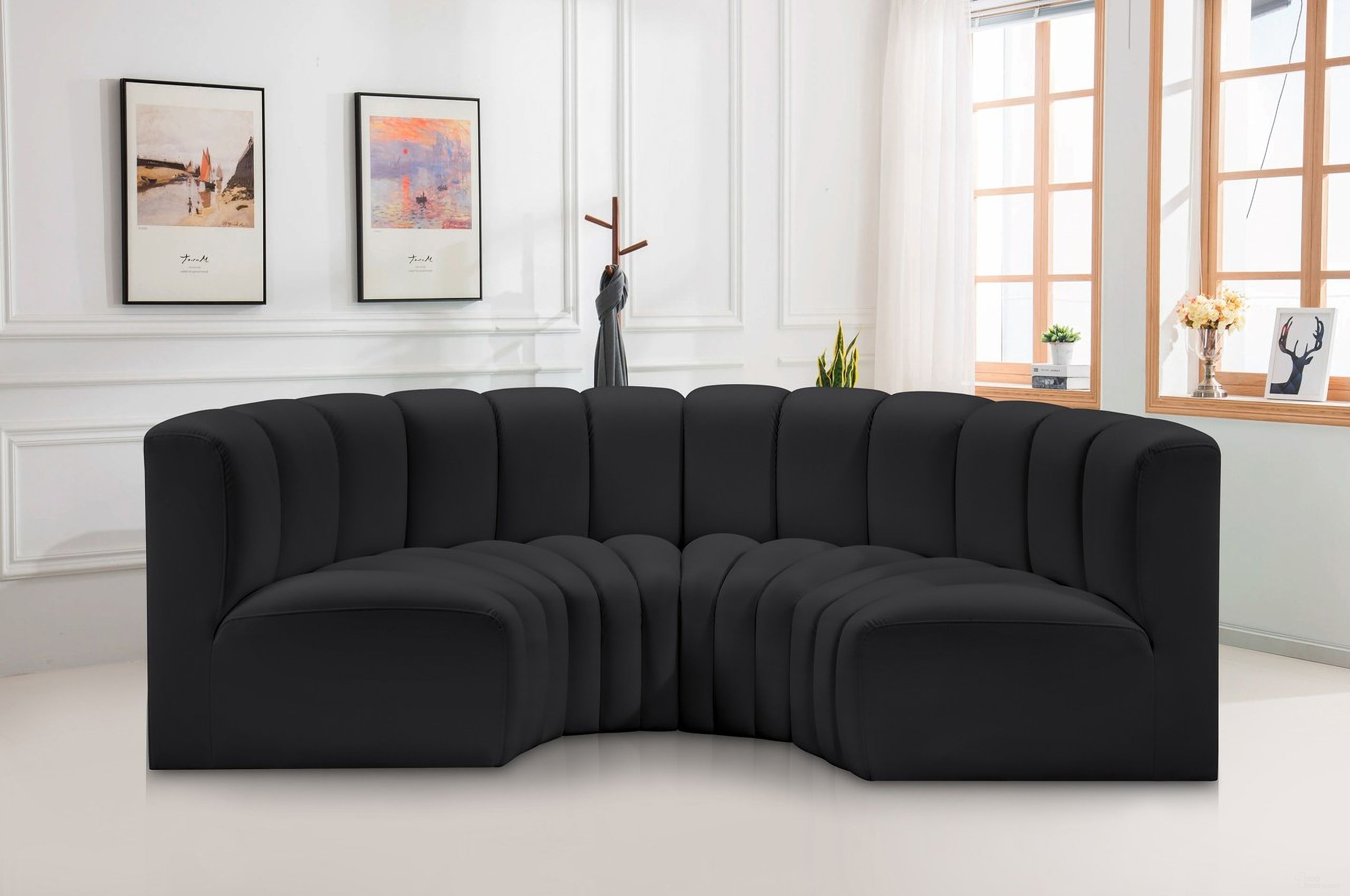 Arc Vegan Leather 4 Piece Modular Sofa In Black
