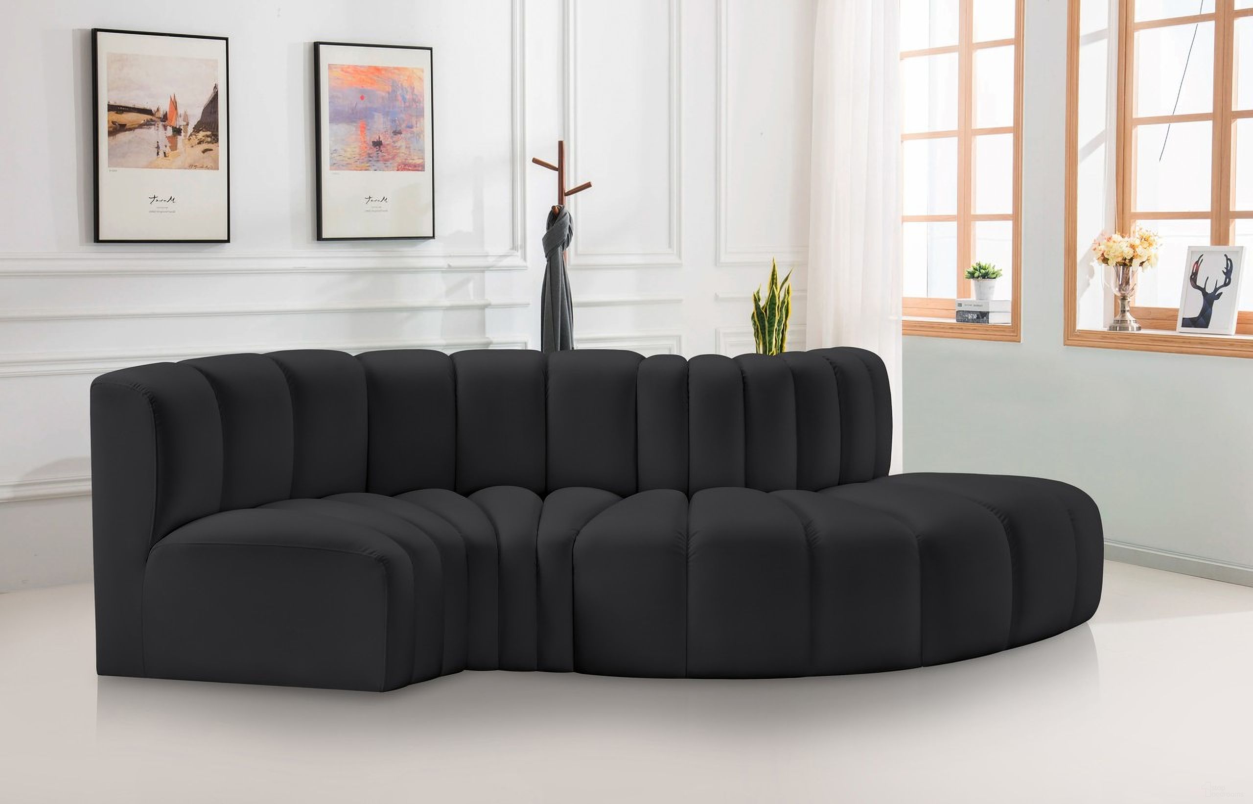 Arc Vegan Leather 4 Piece Modular Sofa In Black