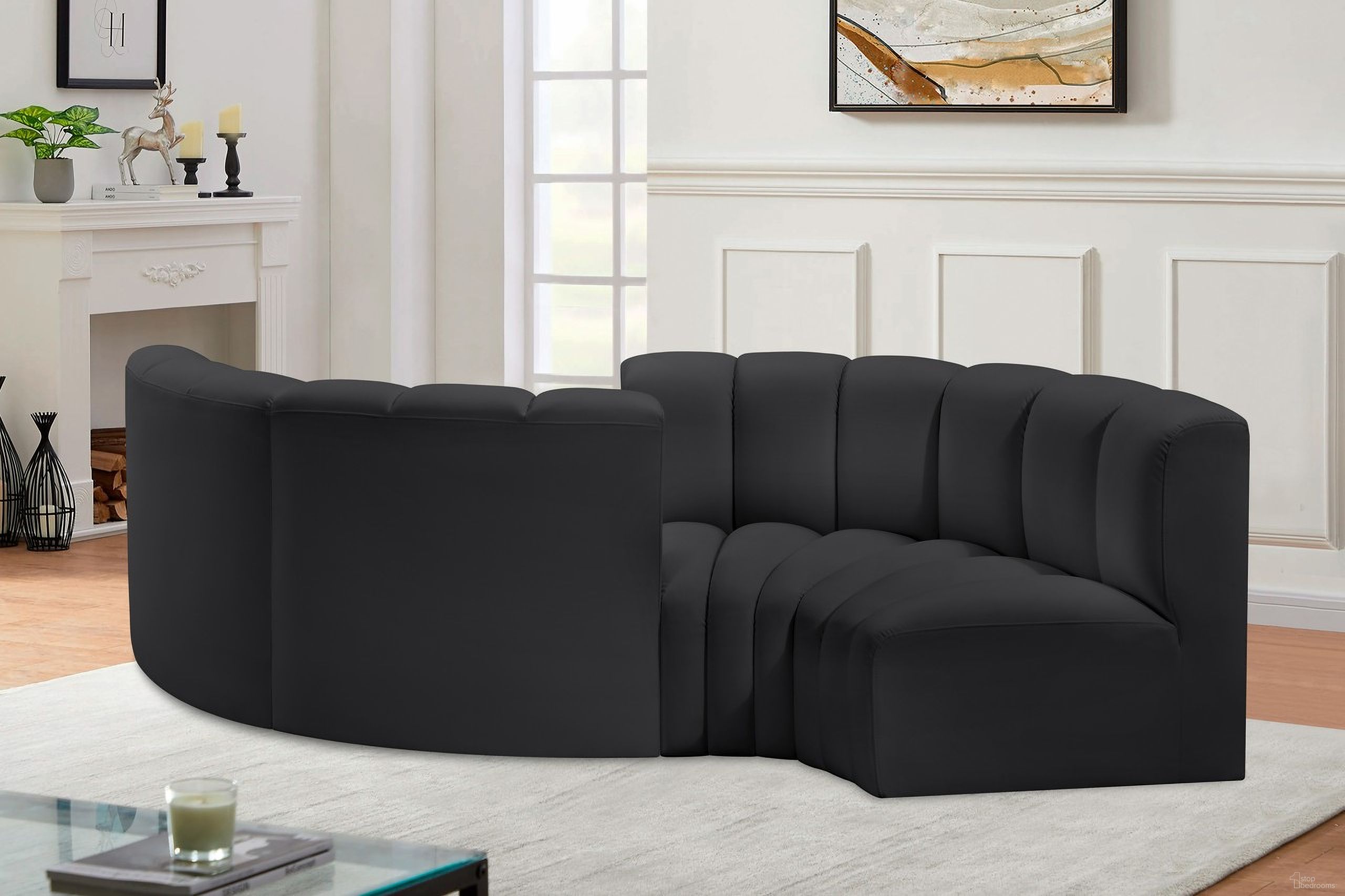 Arc Vegan Leather 4 Piece Modular Sofa In Black