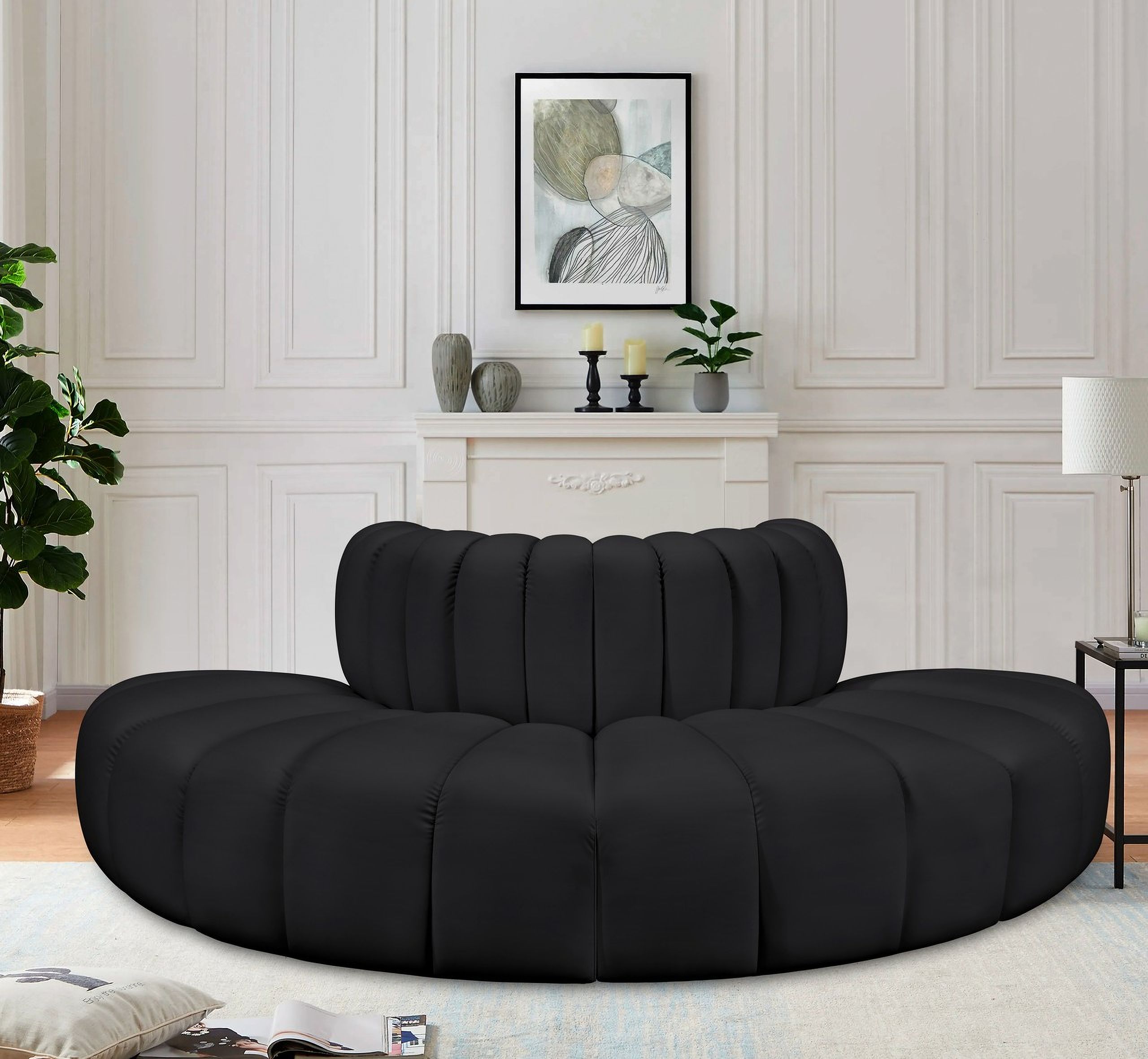 The appearance of Arc Vegan Leather 4 Piece Modular Sofa In Black designed by Meridian in the modern / contemporary interior design. This black piece of furniture  was selected by 1StopBedrooms from Arc Collection to add a touch of cosiness and style into your home. Sku: 101Black-RC;101Black-RC;101Black-RC;101Black-RC. Material: Leather. Layout: Modular.