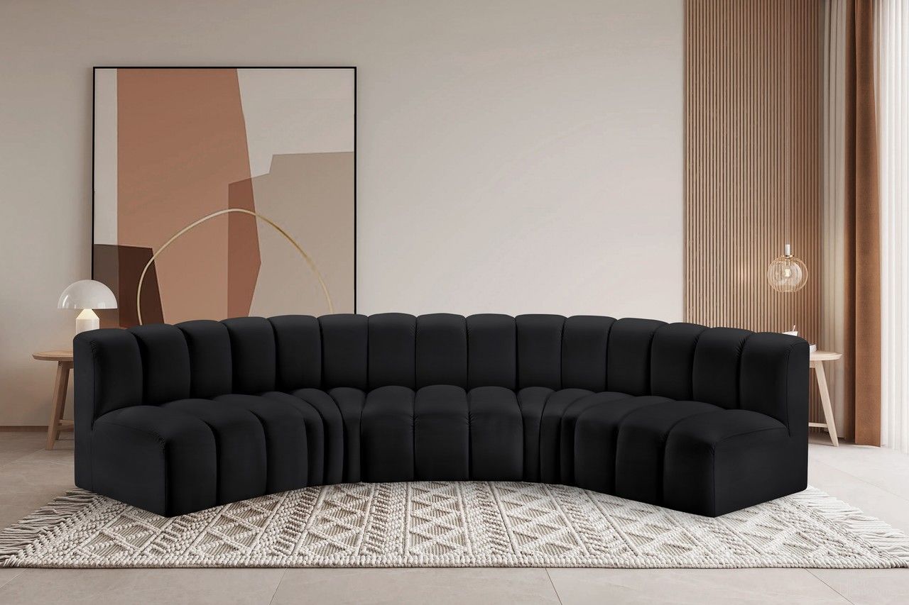 Arc Vegan Leather 5 Piece Modular Sofa In Black