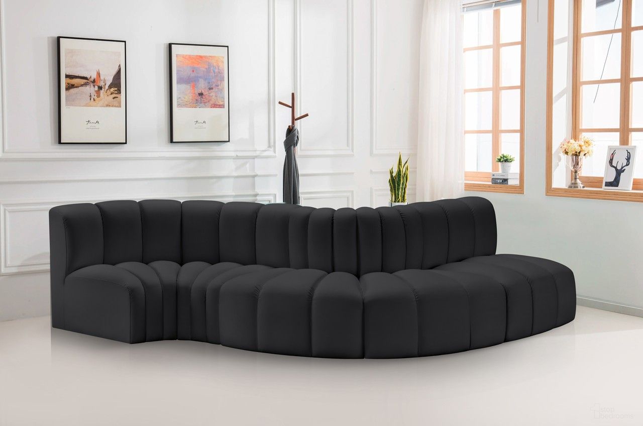 Arc Vegan Leather 5 Piece Modular Sofa In Black