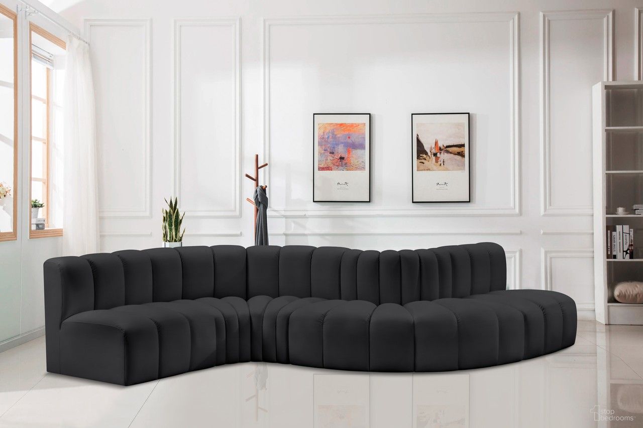 Arc Vegan Leather 6 Piece Modular Sofa In Black