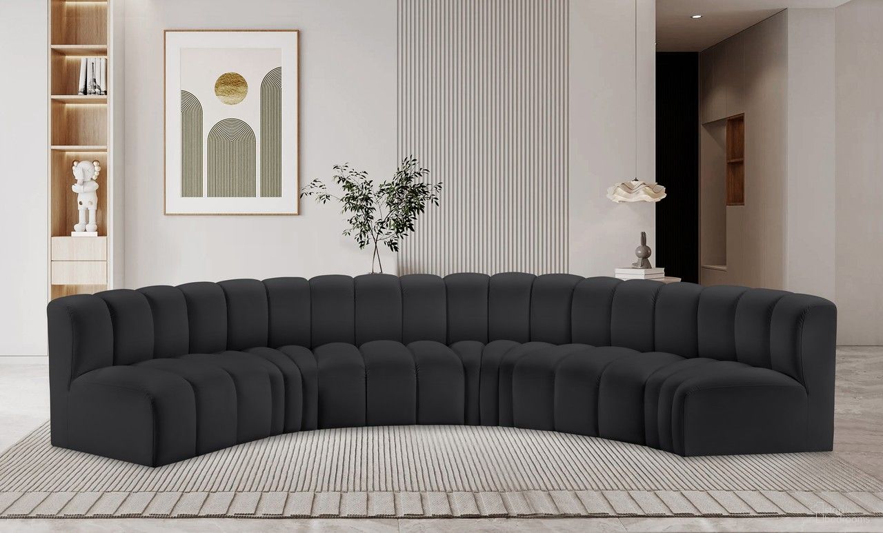 Arc Vegan Leather 6 Piece Modular Sofa In Black