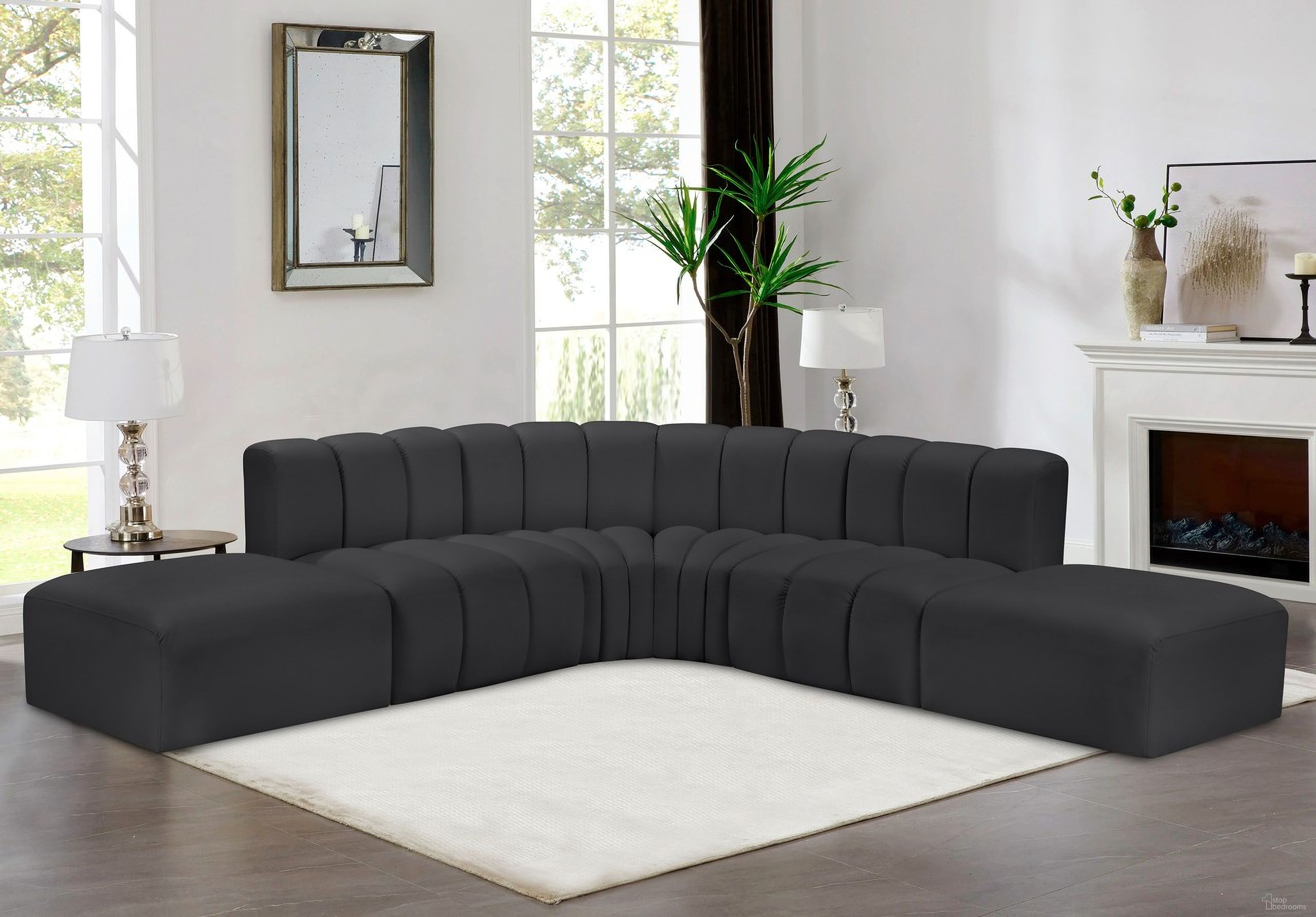 Arc Vegan Leather 6 Piece Modular Sofa In Black