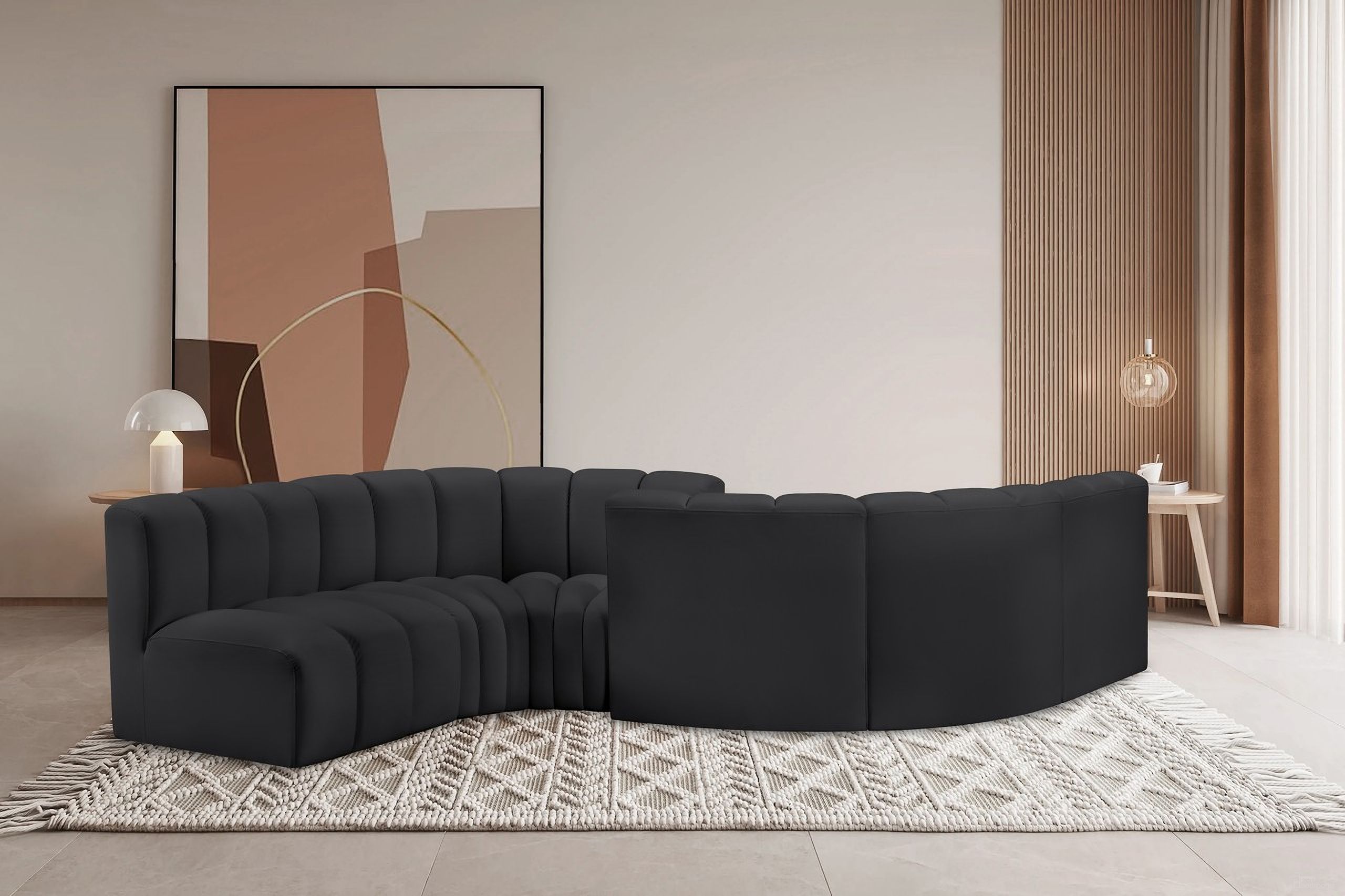 Arc Vegan Leather 6 Piece Modular Sofa In Black