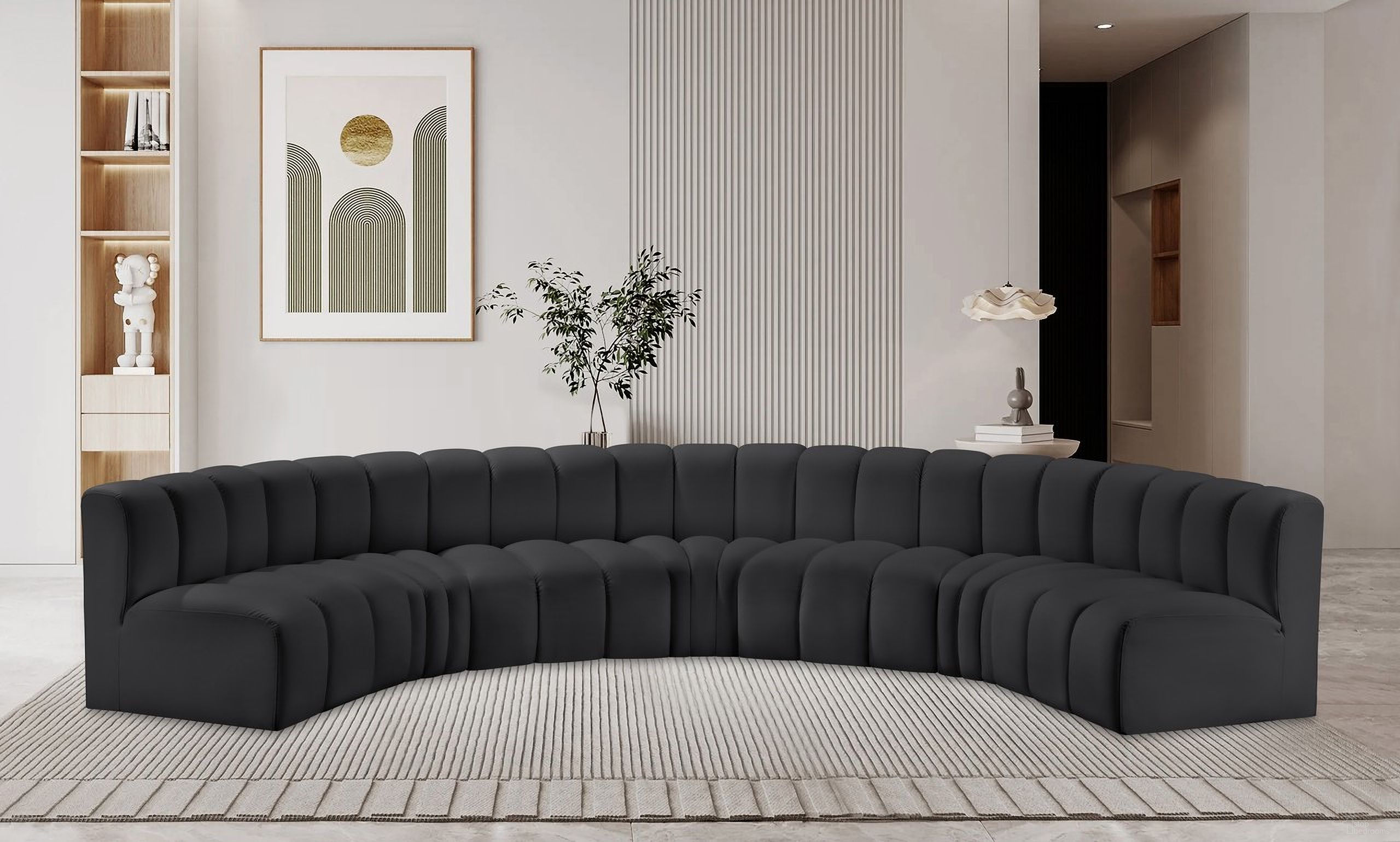 Arc Vegan Leather 7 Piece Modular Sofa In Black